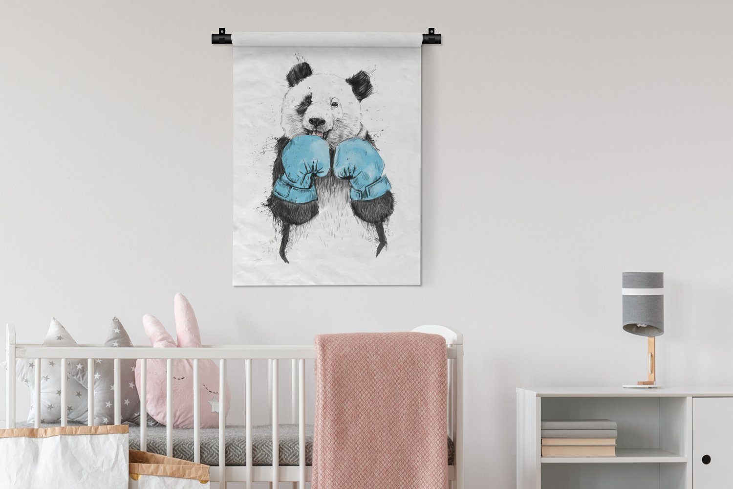 für Wanddekoobjekt an - Blau, der Wohnzimmer, Panda - Deko Boxhandschuh Tapisserie, MuchoWow Wand, Schlafzimmer