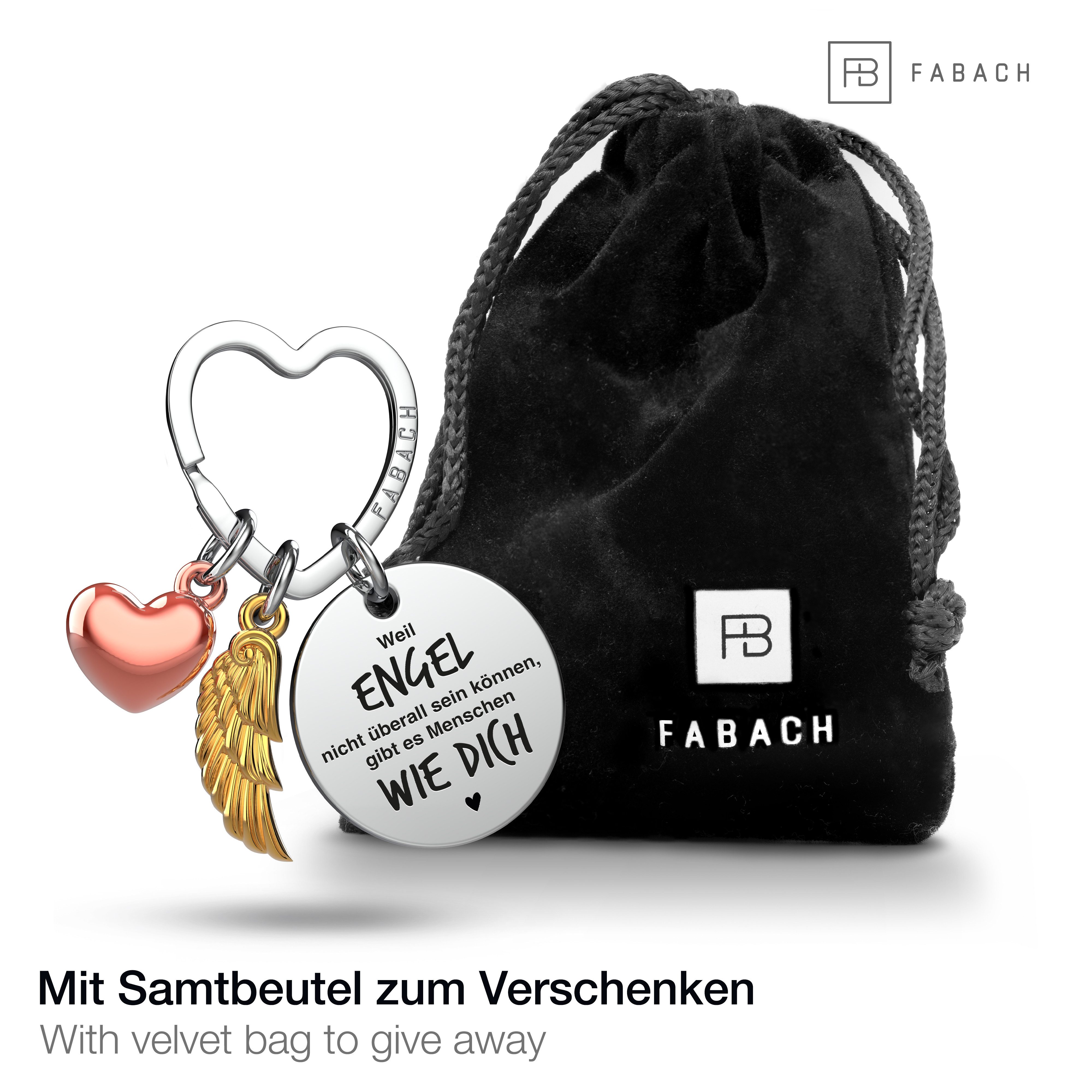 FABACH Schlüsselanhänger Glücksbringer Herz und Engelsflügel mit Gravur "Beste Freundin" – Bild 2 von 5