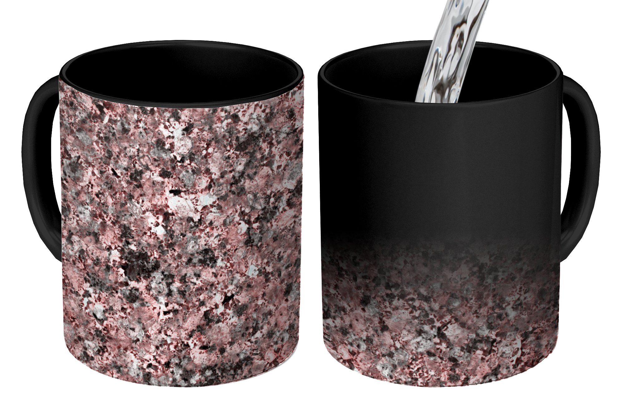 MuchoWow Tasse Rosa - Schwarz - Granit - Kristalle, Keramik, Farbwechsel, Kaffeetassen, Teetasse, Zaubertasse, Geschenk