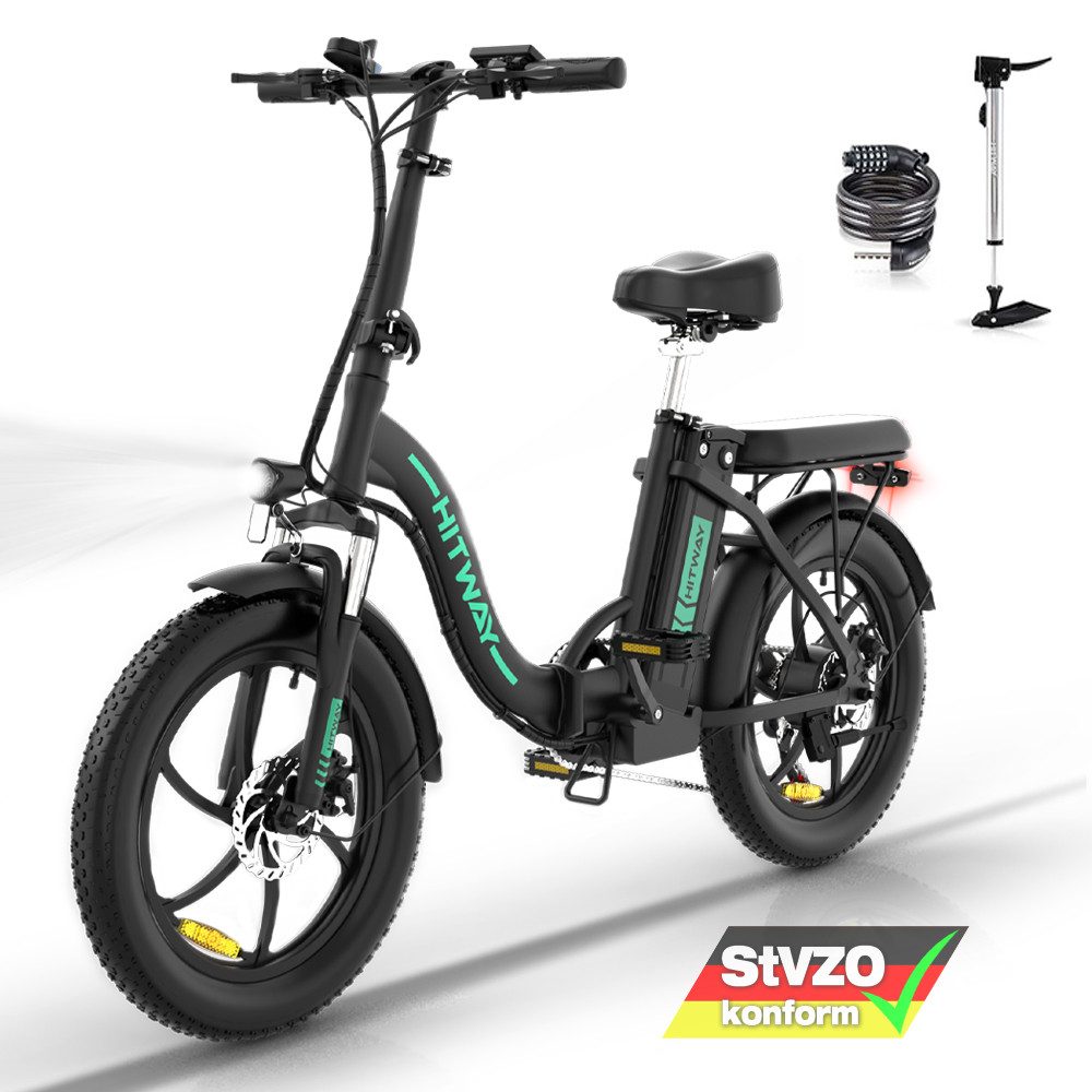 HITWAY E-Bike BK6S 20*3 Zoll Elektrofahrrad Fat Tire Damen Herren E-Cityrad, 7 Gang, Kettenschaltung, Heckmotor, Mit StVZO E-Mountainbike E-fahrrad klapprad Bis zu 90km