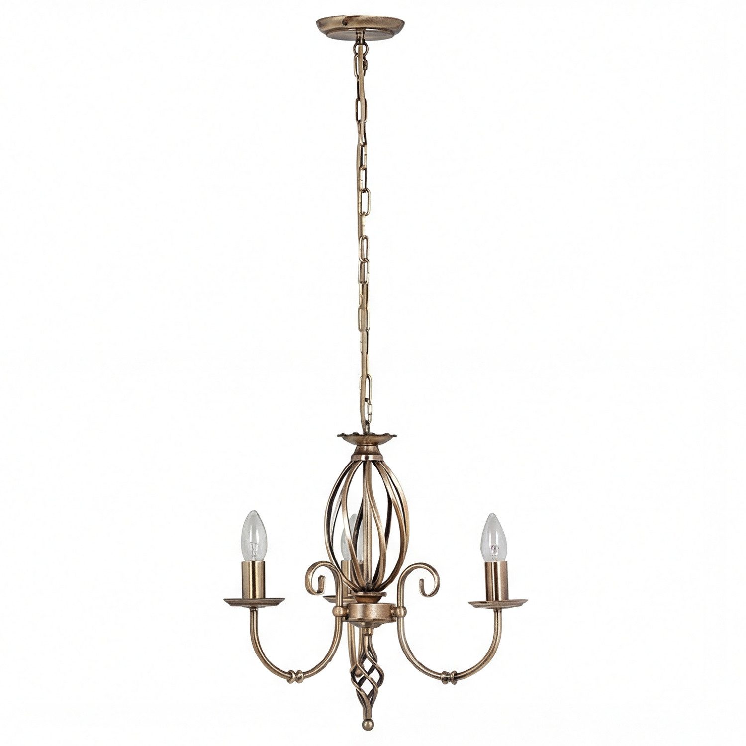 Licht-Erlebnisse Kronleuchter CANDELA 1, ohne Leuchtmittel, Messing Antik Metall 3-armig L:36 cm E14 Rustikal Esstisch