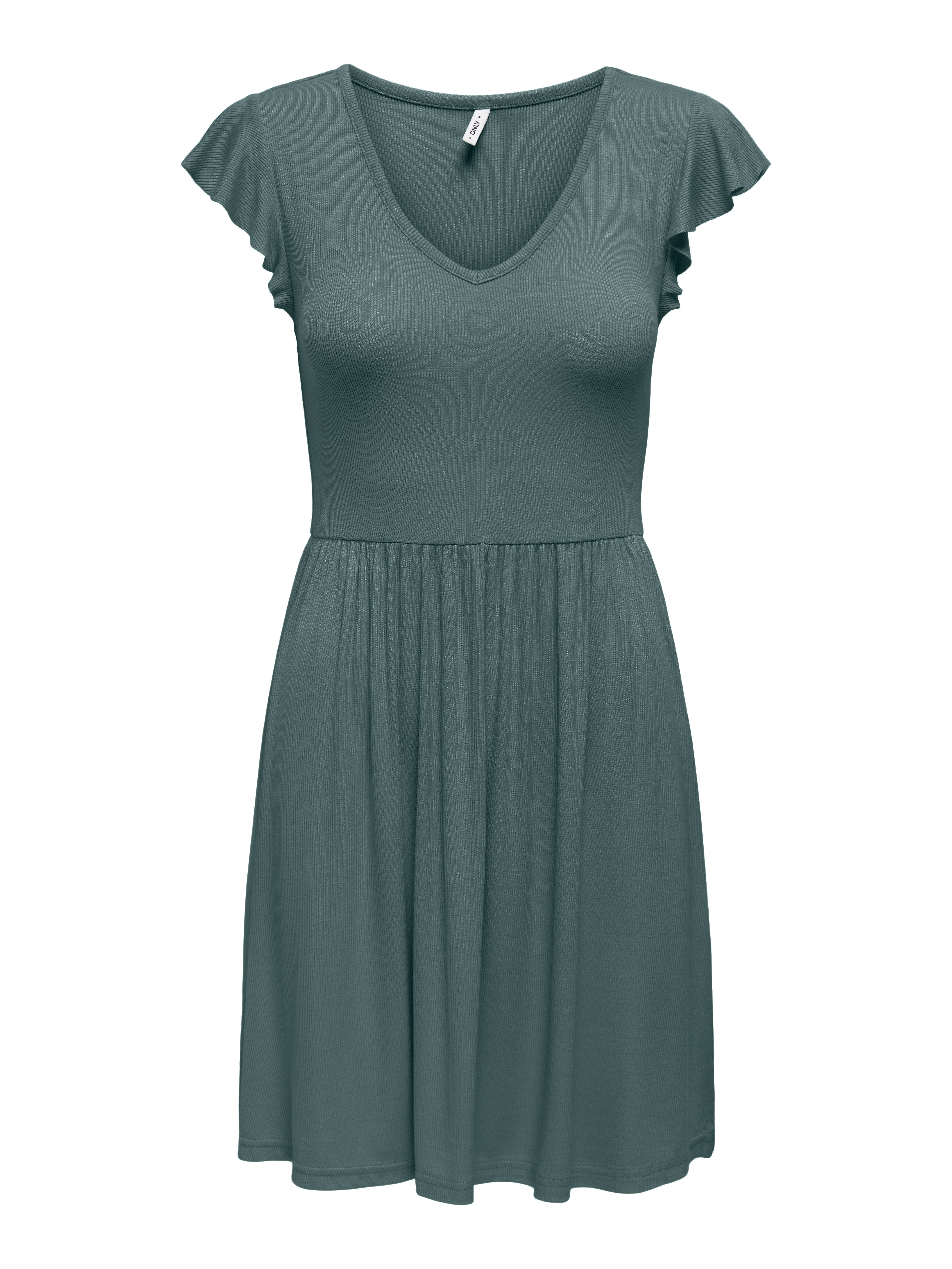 ONLY Jerseykleid ONLBELIA S/L DRESS JRS Viskosemischung, regular fit, V-Ausschnitt