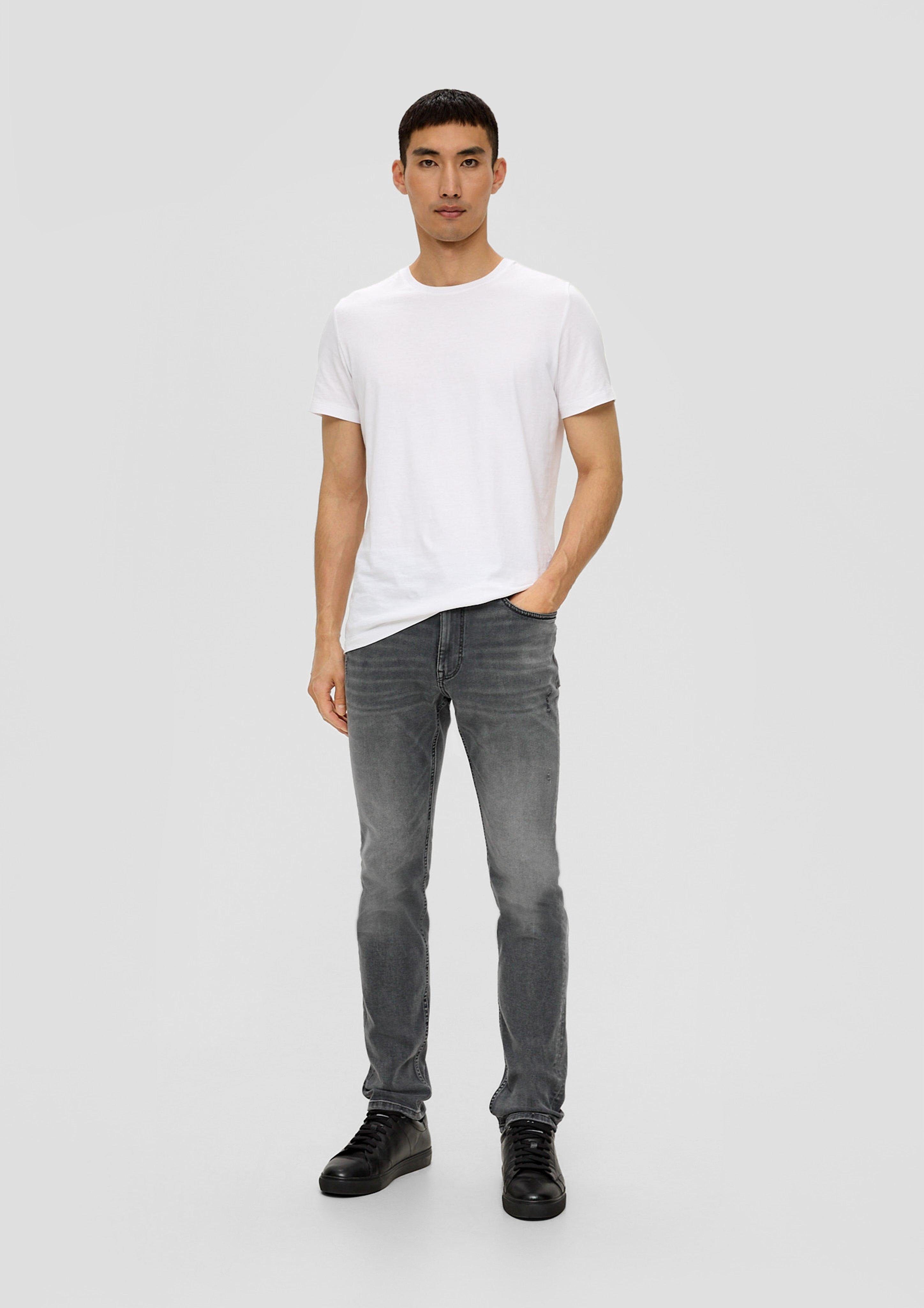 Slim Jeans s.Oliver Leg Straight Mid Stoffhose Rise Leder-Patch / Waschung, / / Fit Keith