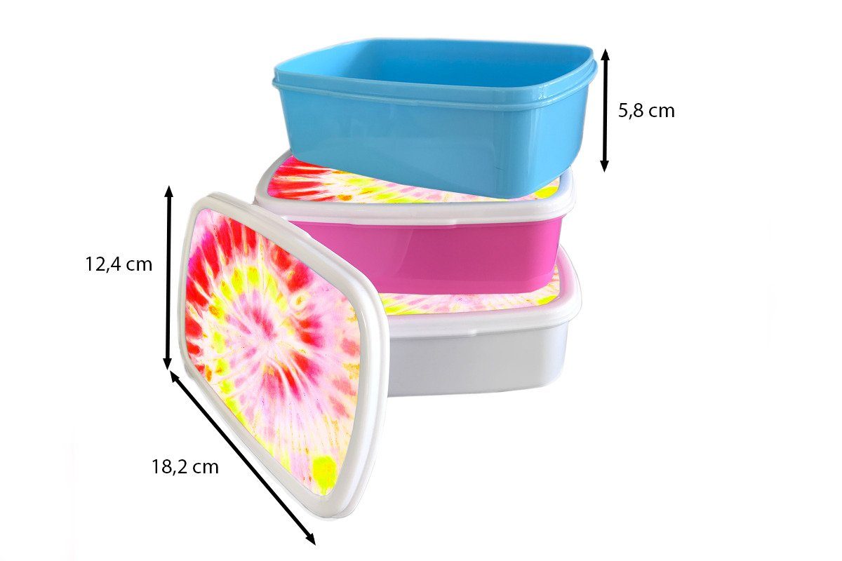 (2-tlg), Lunchbox Kinder Sommer - - Kunststoff, MuchoWow für Erwachsene, Krawattenfärbung für Brotbox Mädchen Regenbogen, Jungs Brotdose, weiß und und