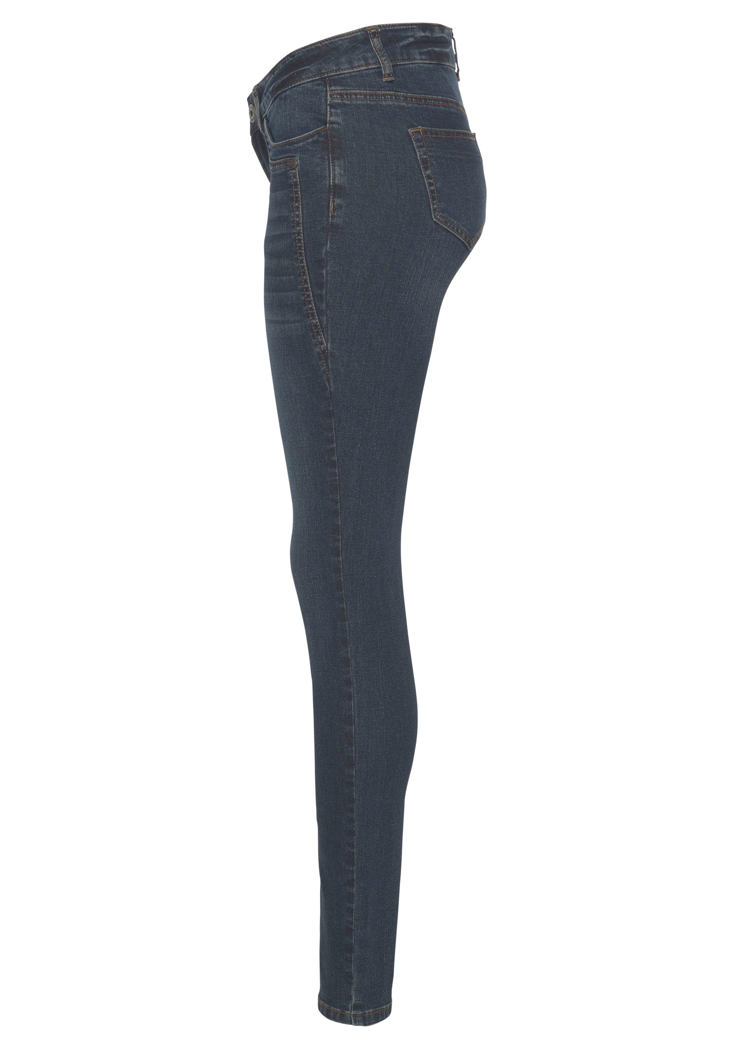 Arizona Waist Low darkblue-used Keileinsätzen mit Skinny-fit-Jeans