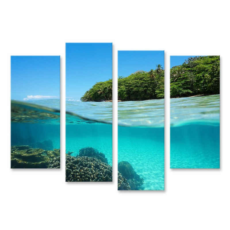 islandburner Leinwandbild Bild auf Leinwand Lush Tropical Shore Korallen Unterwasser Split Blick