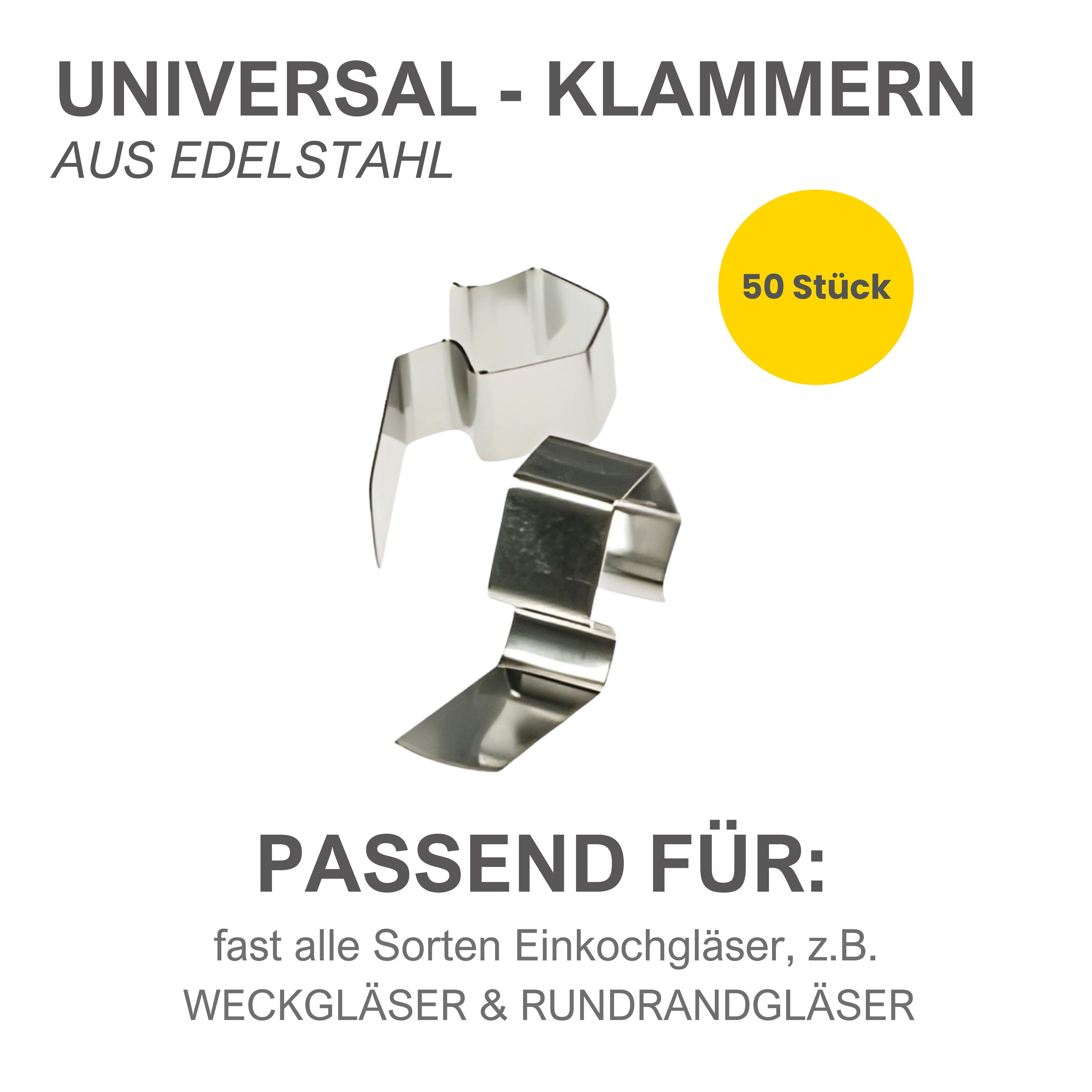 mikken Einmachglas Ersatzklammern Universal Klammern Edelstahl 50 Stk. Clips Verschlüsse, (Zubehör, 50-tlg., 50er Set Ersatzklammern, Einkochzubehör), zum Einko – Bild 2 von 3