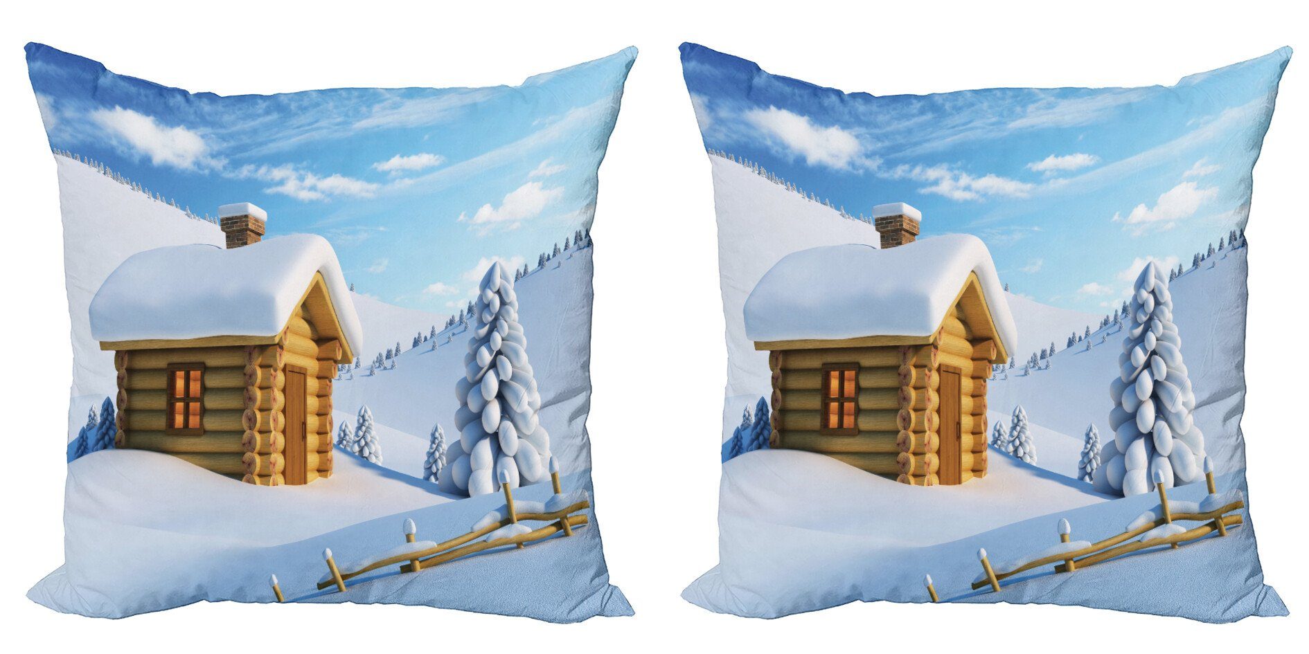 Kissenbezüge Modern Accent Doppelseitiger Digitaldruck, Snowy-Landschaft Abakuhaus Stück), Blockhaus der Lodge (2 in