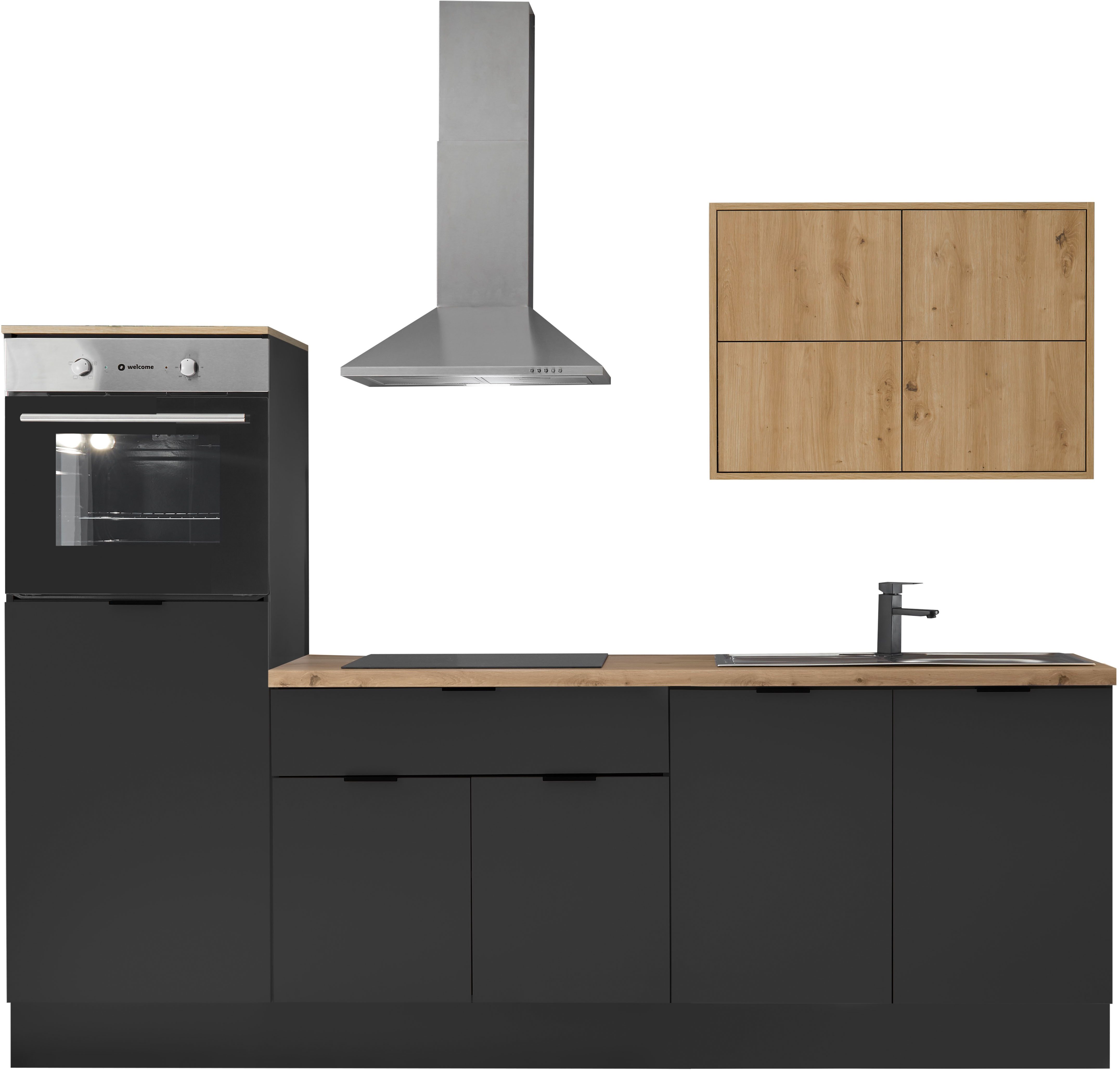 KOCHSTATION Küchenzeile KS-Georgia, mit 38mm starker Arbeitsplatte, Breite 250 cm, wahlweise mit E-Geräten und Kühlschrank