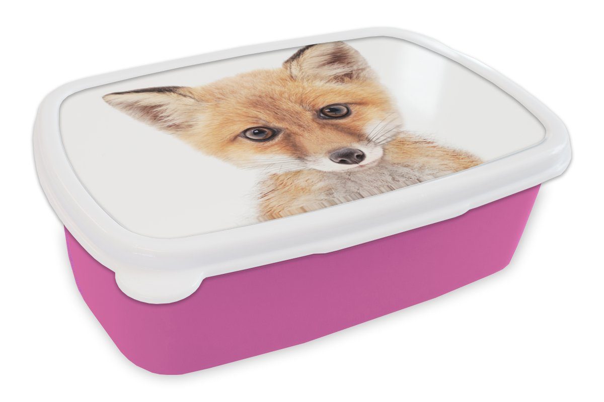 MuchoWow Lunchbox Fuchs - Tiere - Orange - Natur, Kunststoff, (2-tlg), Brotbox für Erwachsene, Brotdose Kinder, Snackbox, Mädchen, Kunststoff rosa