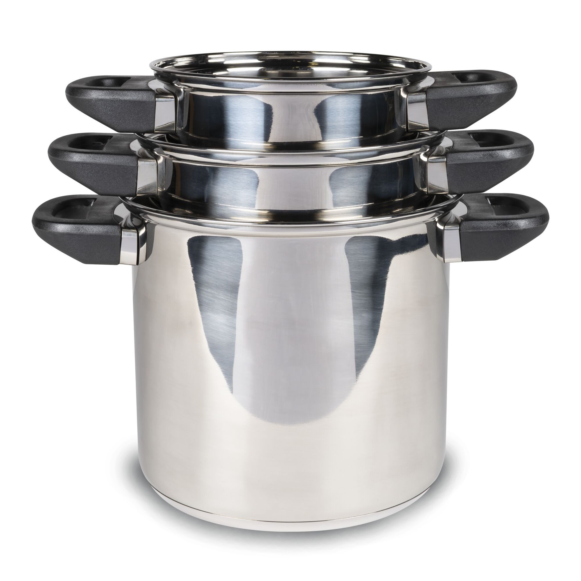 Kampa Dometic Topf-Set Space Saver Cook Set, Edelstahl (3 Töpfe und 3 Deckel), stapelbar, aus Edelstahl
