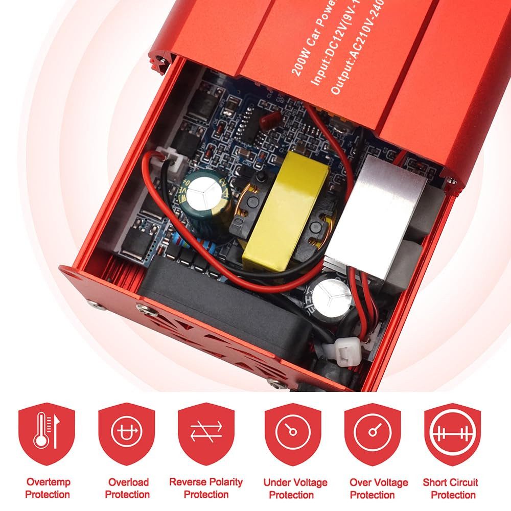 FOSMET Spannungswandler 300 W Auto Stromumwandler 12 V auf 230 V mit 2 USB, Zig-Anzünder, Energiesparmodus