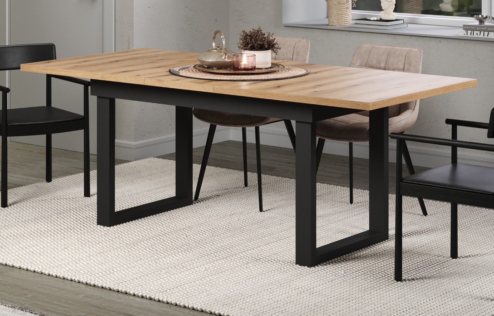 Furn.Design Esstisch Syncro (in Evoke Eiche mit schwarz, ausziehbar 160 - 2 günstig online kaufen