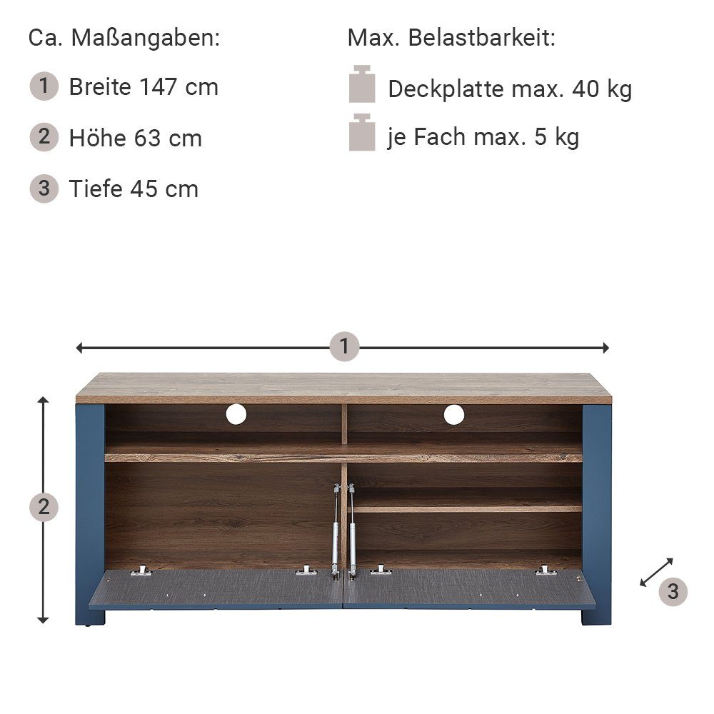 mit Sideboard DEVON-36, Lomadox inkl. und 6-tlg), Couchtisch (6-St., in Wohnwand Details blau Nb. Eiche Landhaus