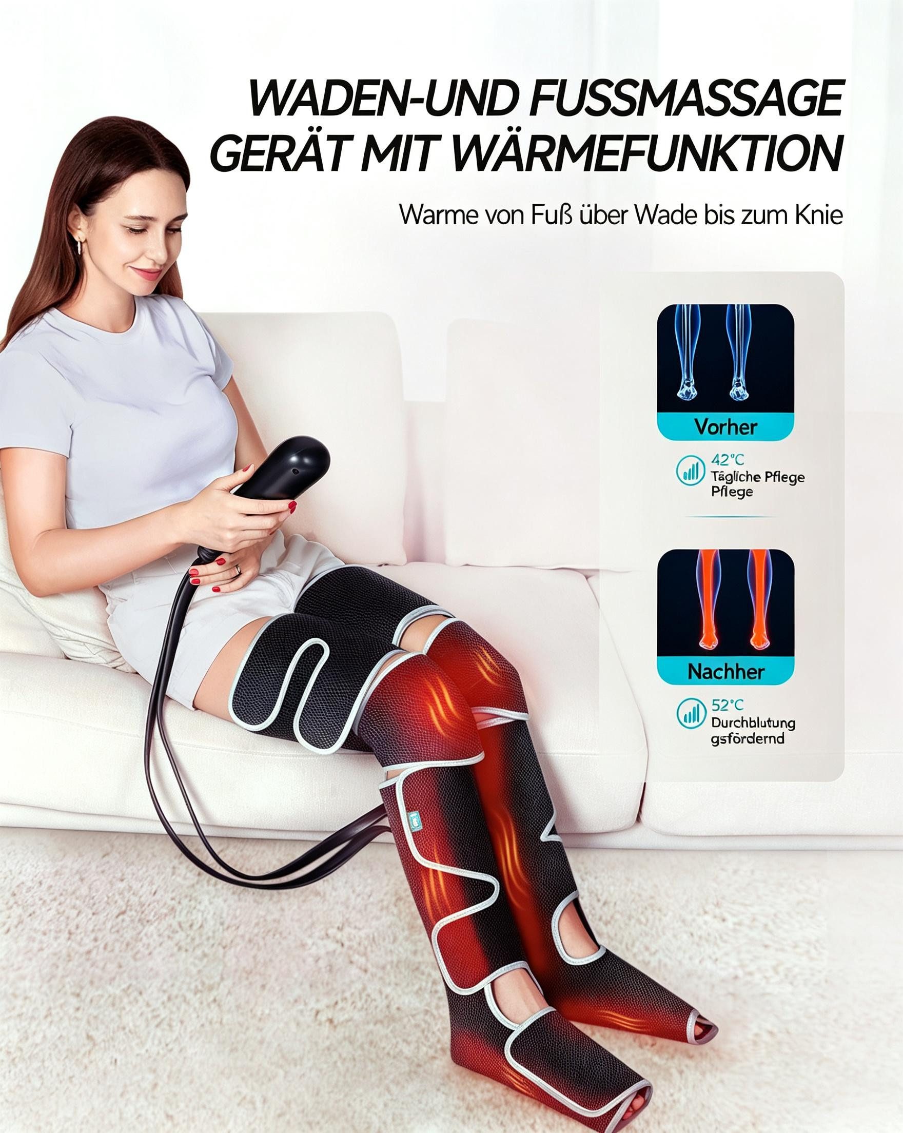 ALLJOY Massagegerät Beinmassagegerät für Durchblutung und Schmerzlinderung, Massagegerät Bein mit Wärme und Kompression, 2 Wärmestufen 4 Intensitäten 5 Modi, Ge – Bild 5 von 5