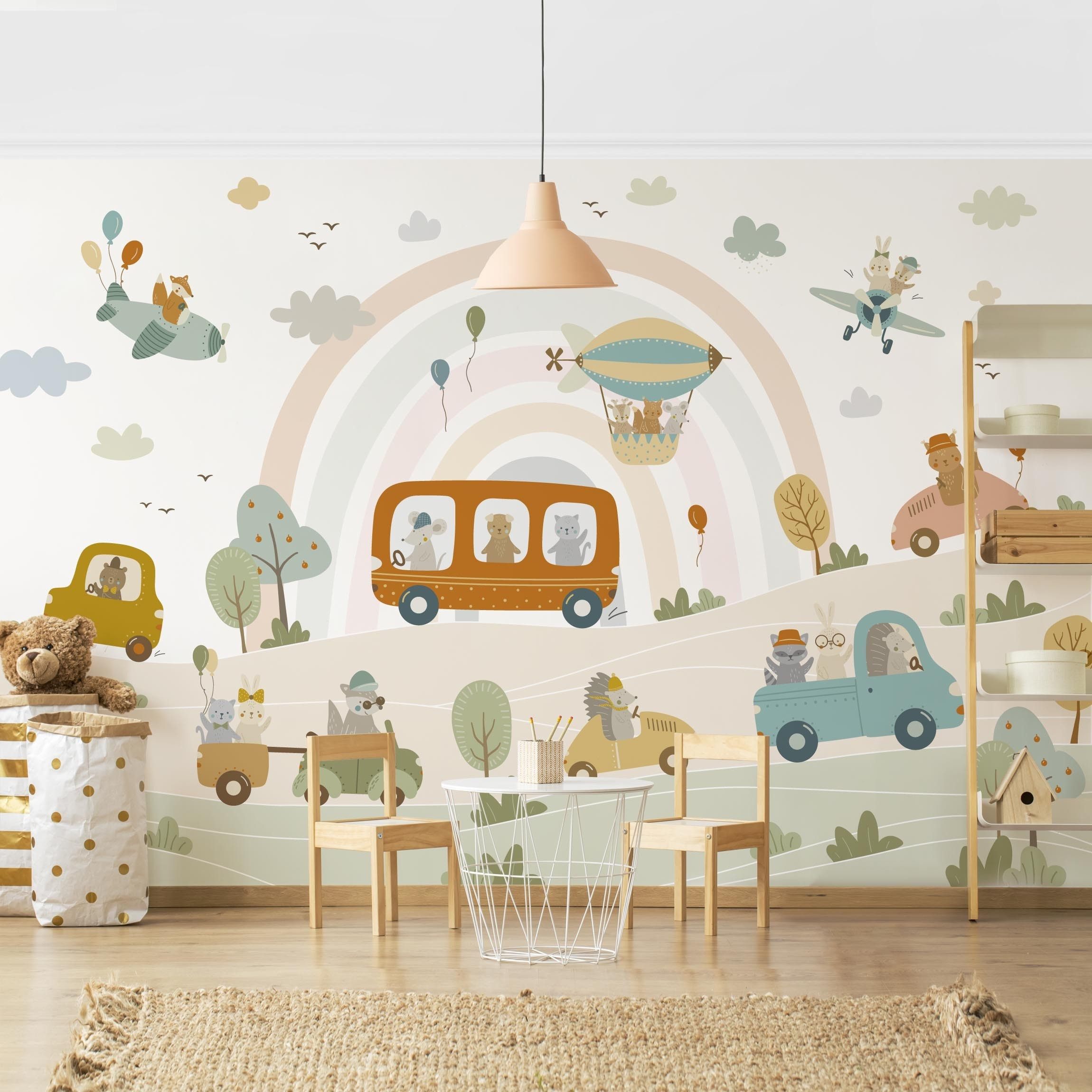 Bilderdepot24 Kindertapete Tiere Verkehr Kinderzimmer Ballon, Glatt, Matt, günstig online kaufen