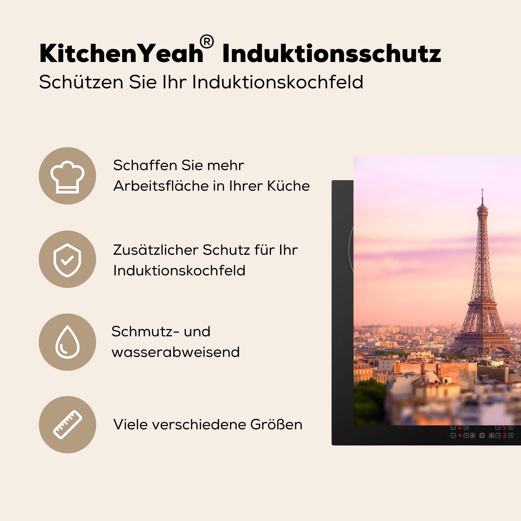MuchoWow Herdblende-/Abdeckplatte Eiffelturm - küche für Arbeitsplatte cm, (1 Wolken, 78x78 - Ceranfeldabdeckung, Vinyl, tlg), Rosa