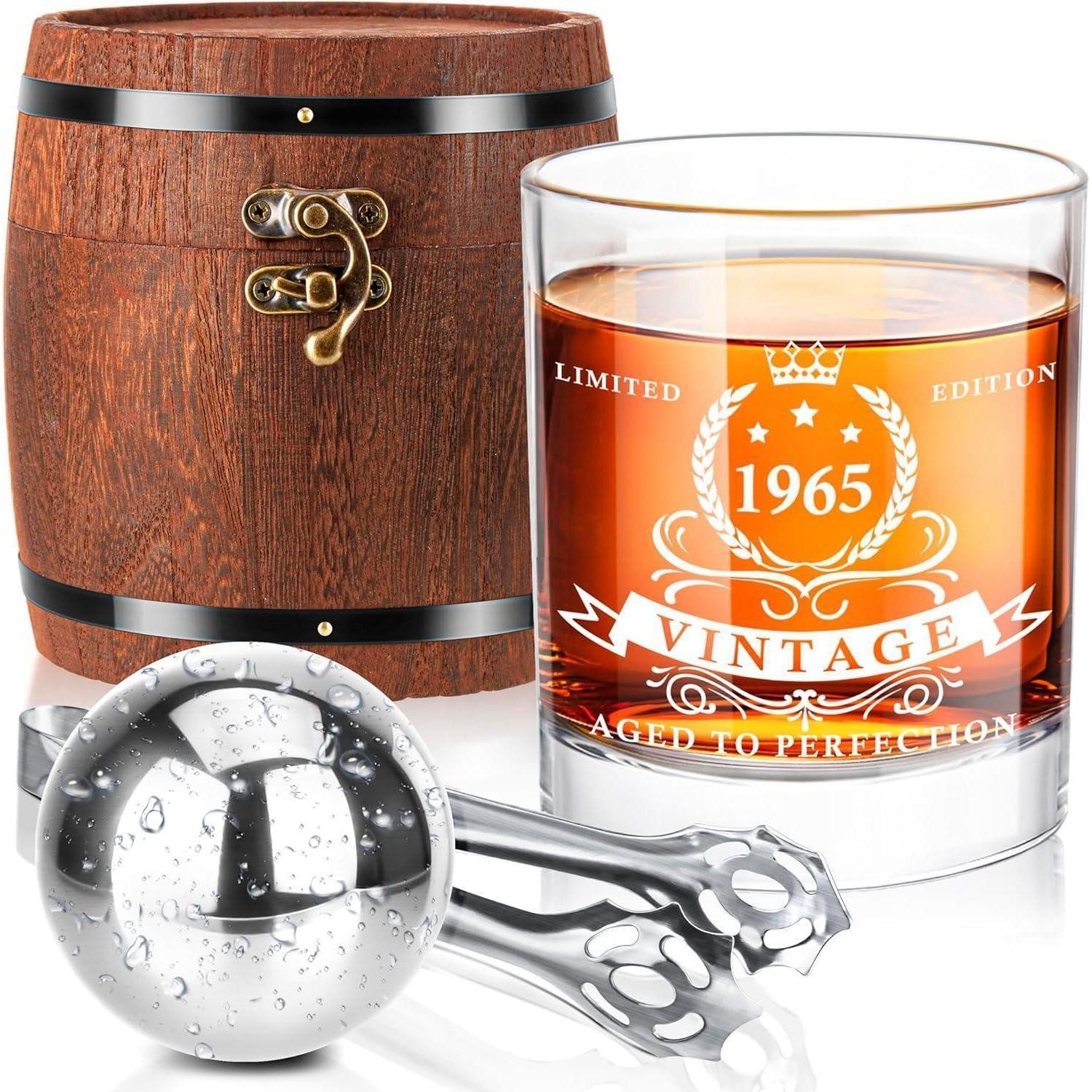LIGHTEN LIFE Whiskyglas 60. Geburtstagsgeschenke für Männer - 1964 Whiskyglas-Set in Fassbox