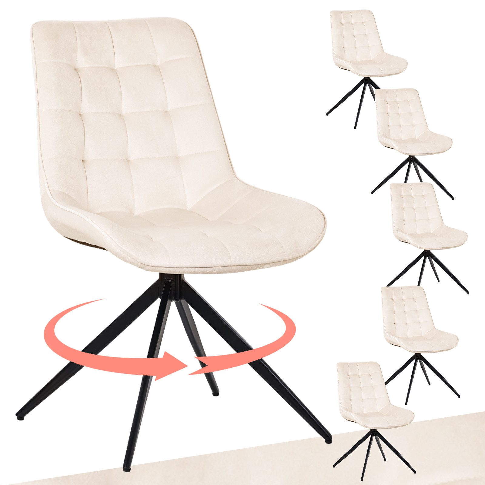 HOMAVO Esszimmerstuhl YZ4 2 Stick mit Drehfunktion in Lederoptik oder Stoff, 360° drehbar, mit Schaumstoff gepolstert