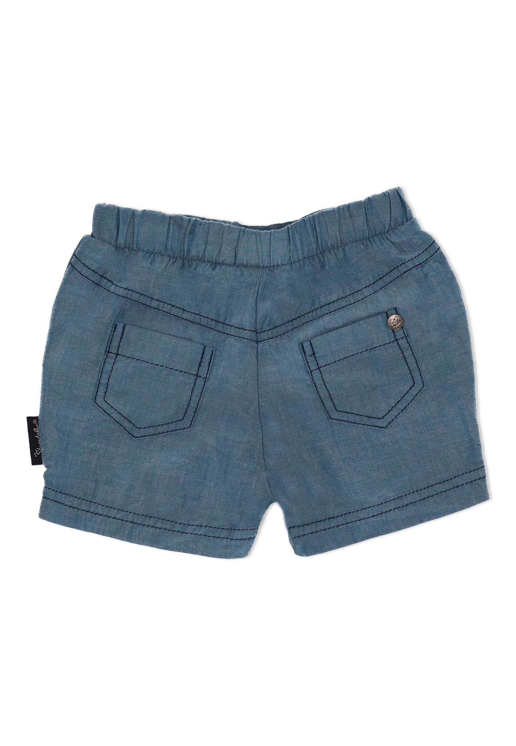 mit - Hose Hose aufgesetzten und Mittelblau Kinder Kindershorts mit Sommer Kurze mit Durchzugsband - "Boot" Shorts - süßer Stickerei kurz Taschen Sterntaler® Babyhose Shorts (1-tlg) weichem in Komfortbund