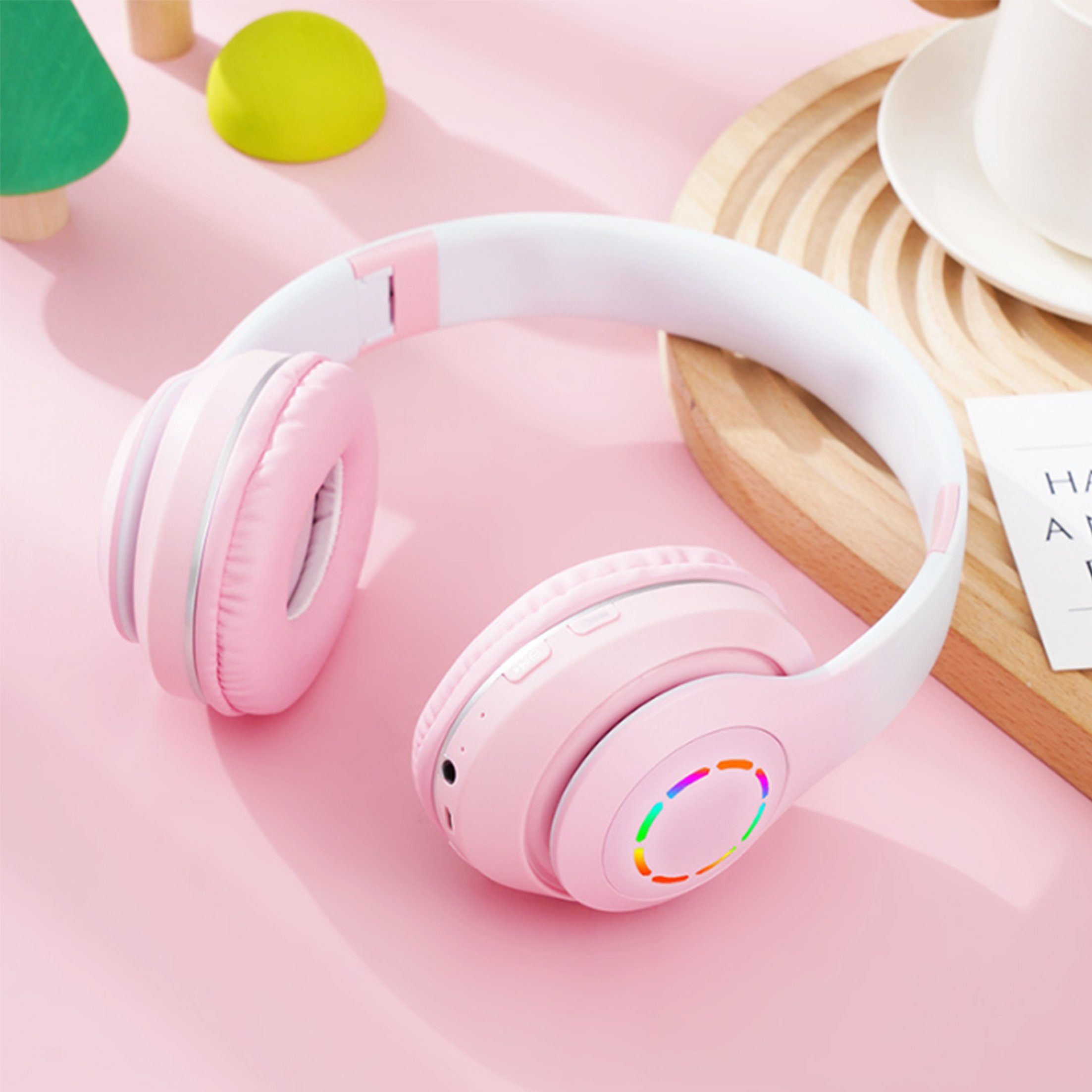 Diida Kopfhörer,Bluetooth-Kopfhörer,Over Funk-Kopfhörer Headset Rosa Farbverlauf Ear Kabelloses