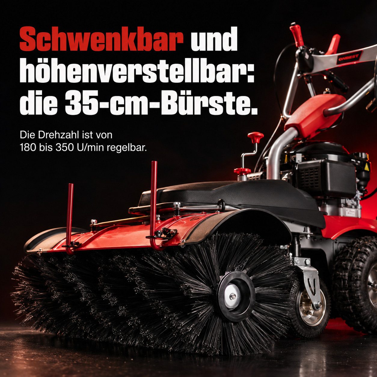 Onbest Benzin-Kehrmaschine S-100 LE mit Auffangbox Schneeschild Schneeketten, 100,00 cm Arbeitsbreite, Elektrostart, 6,5 PS, inklusive Öl – Bild 4 von 5