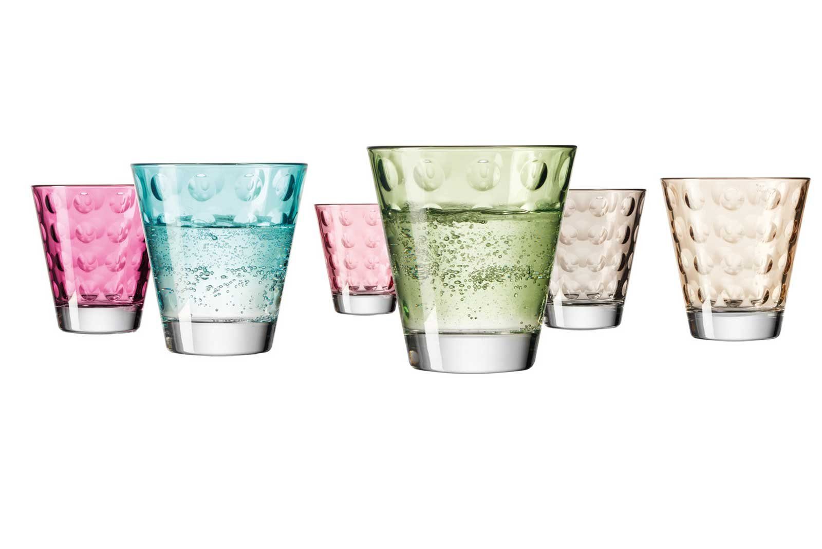 Gläser-Set OPTIC Trinkglas klein 0,14l bunt sortiert 6er Set, 6-tlg., Glas