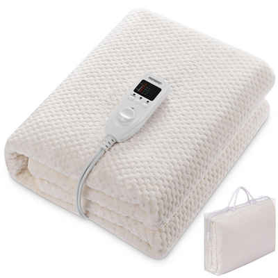 Deuba Heizdecke, Wärmeunterbett 150x80cm 5 Stufen Timer Coral Fleece 60W creme