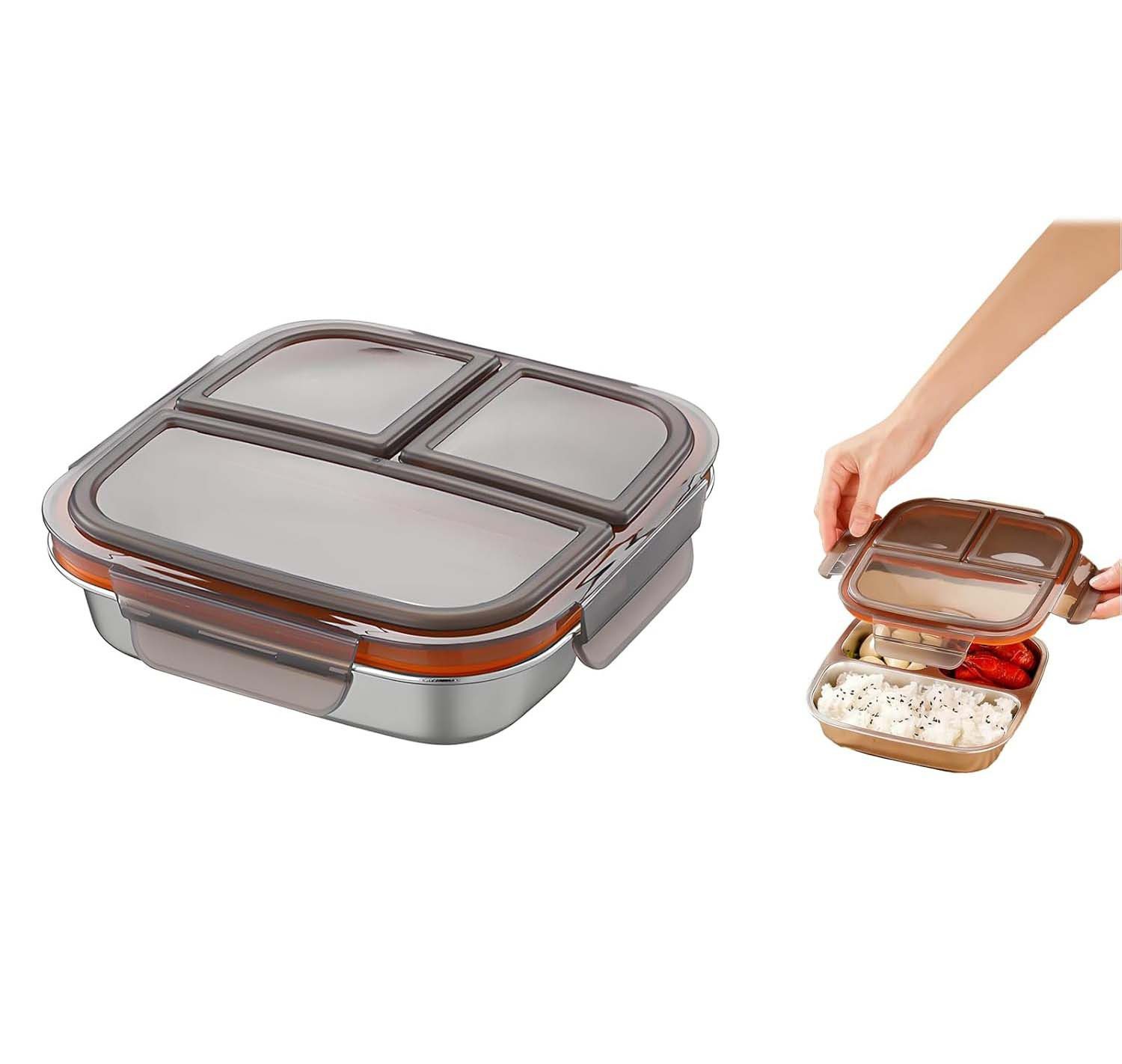 Agger Lunchbox Snackbox mit Fächern Edelstahl, Wiederverwendbare Snackdose für Kinder