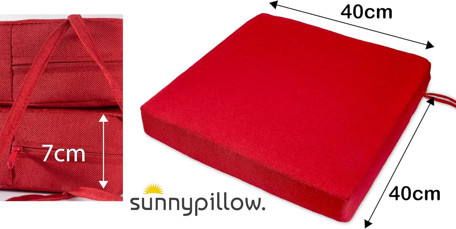 sunnypillow Stuhlkissen 2er Set Stuhlkissen mit Bändern "HAVANA" viele Farben zur Auswahl, Rot