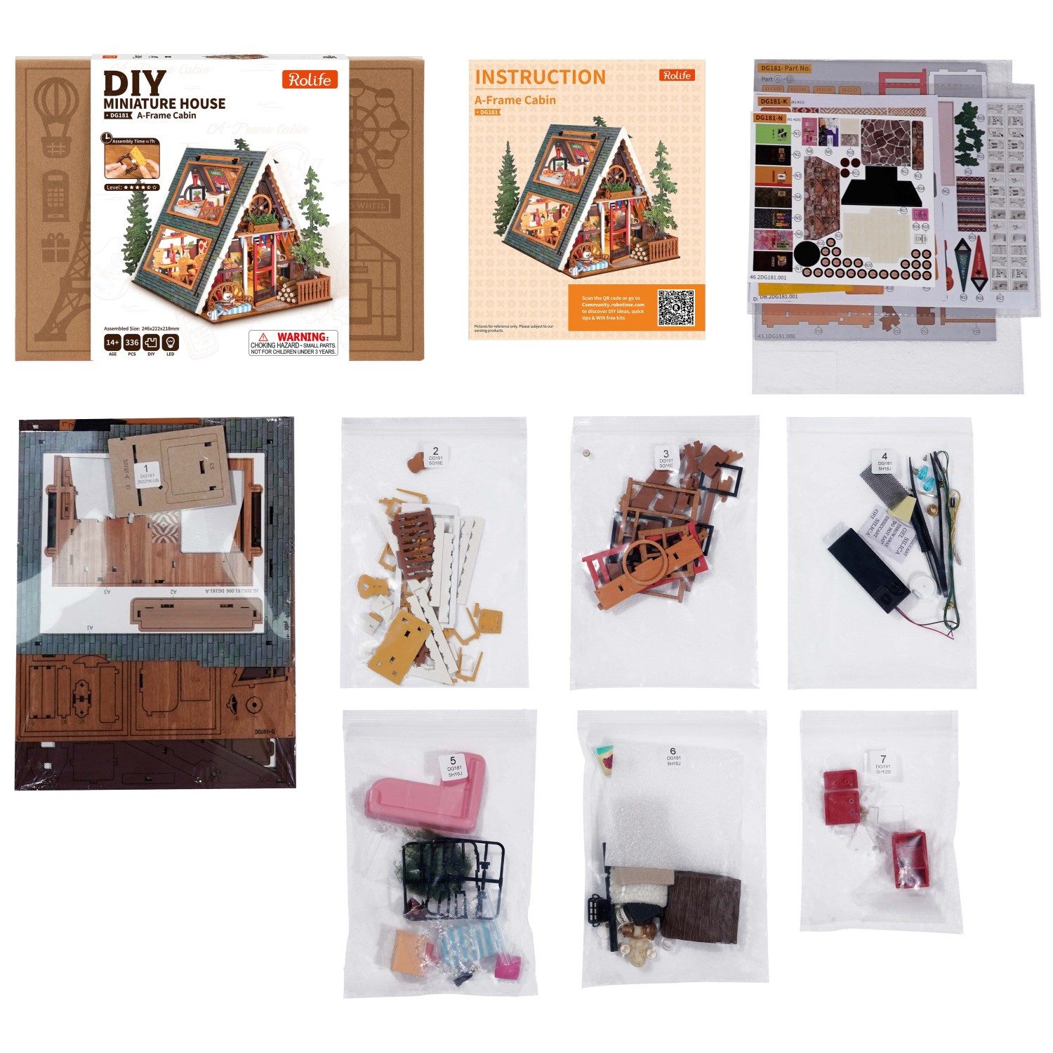 ROLIFE 3D-Puzzle DIY Miniaturhaus "A-Frame-Cabin", Puzzleteile – Bild 4 von 5
