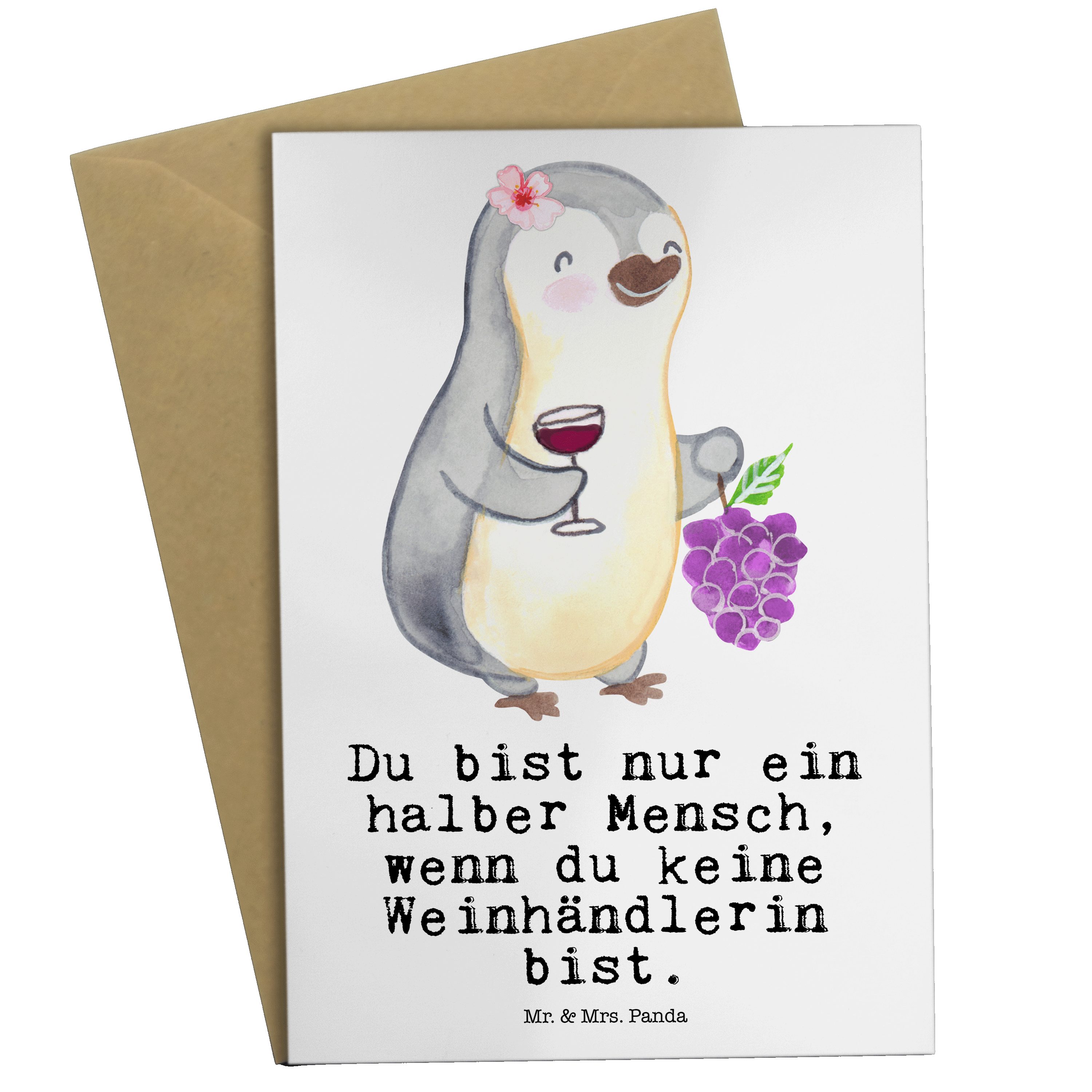 Mr. & Mrs. Panda Grußkarte Weinhändlerin mit Herz - Weiß - Geschenk, Dankeschön, Einladungskarte