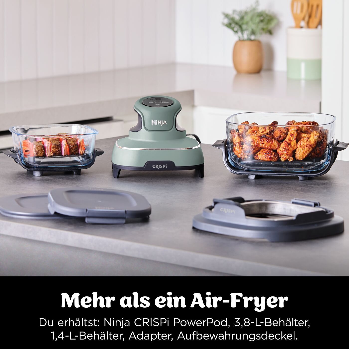 NINJA Heißluftfritteuse CRISPi 4-in-1 Sage - FN101EUSG, 1700 W, tragbar