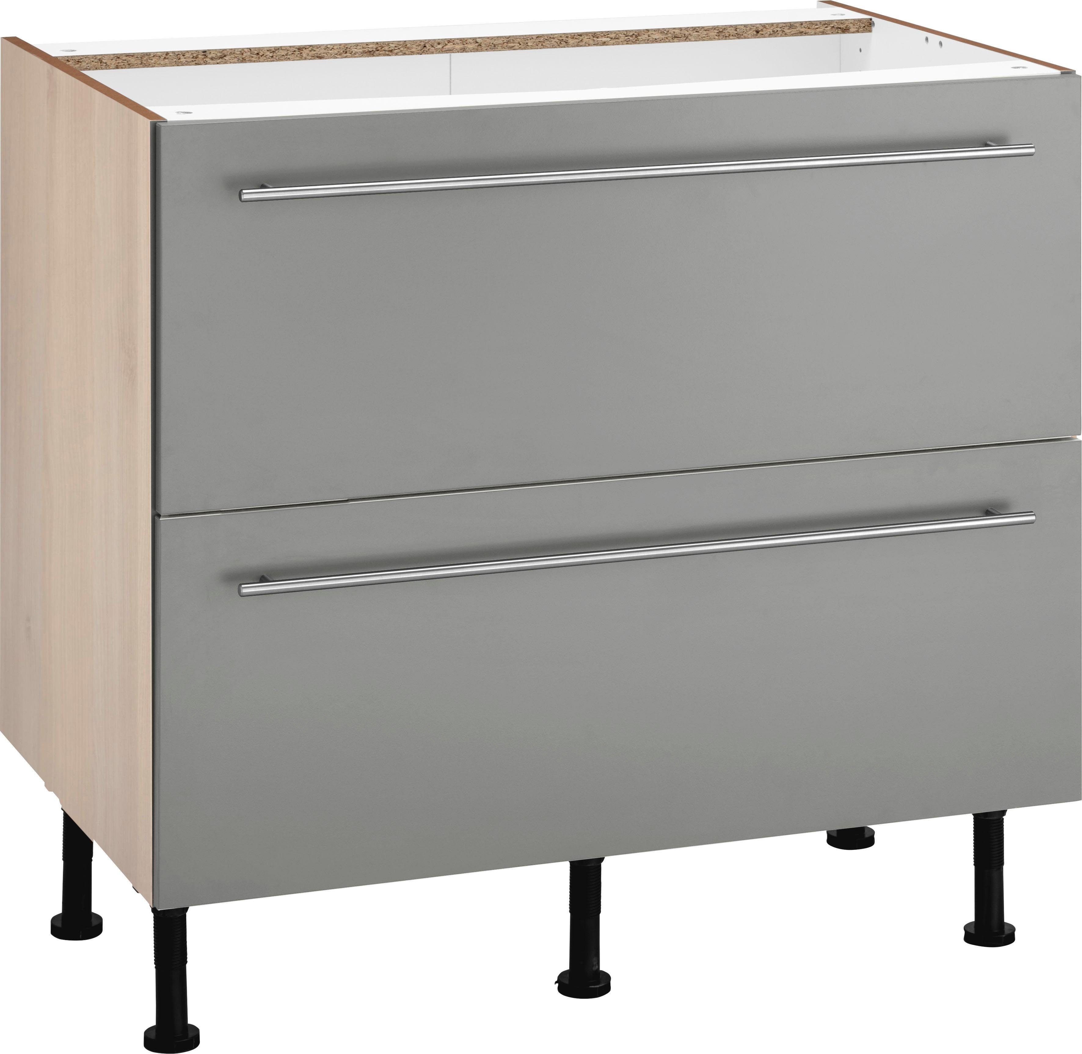 OPTIFIT Unterschrank Bern 90 cm breit, mit 2 großen Auszügen für viel Stauraum basaltgrau/akaziefarben