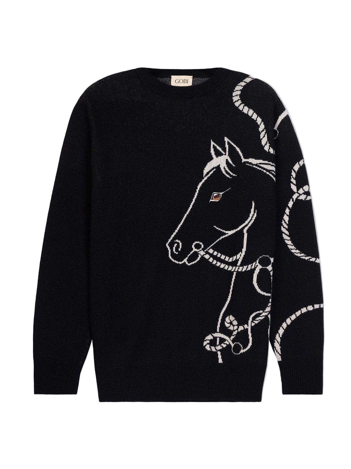 GOBI Cashmere Rundhalspullover Kaschmirpullover mit Pferde-Jacquard