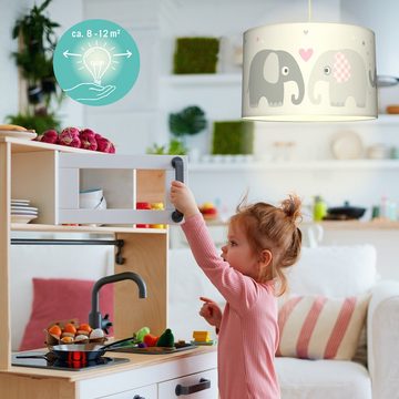 lovely label Pendelleuchte Elefanten rosa/grau - Hängelampe Baby Kinderzimmer, Plug & Shine, LED wechselbar
