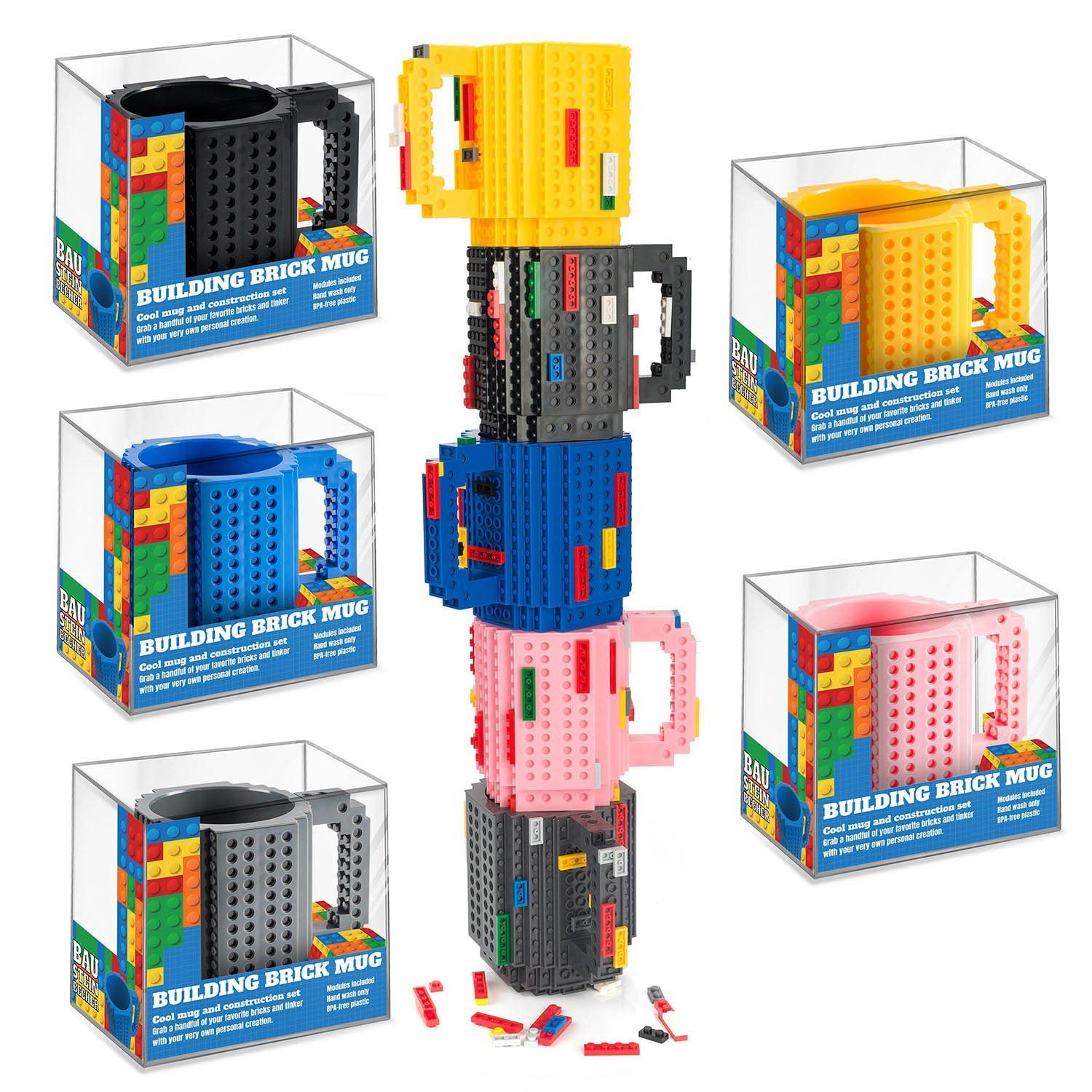 Goods+Gadgets Tasse GOODS+GADGETS Baustein Tasse - LEGO kompatibler Becher Satz 350ml, Polycarbonat, Kaffeetasse Kaffee-Becher 350ml