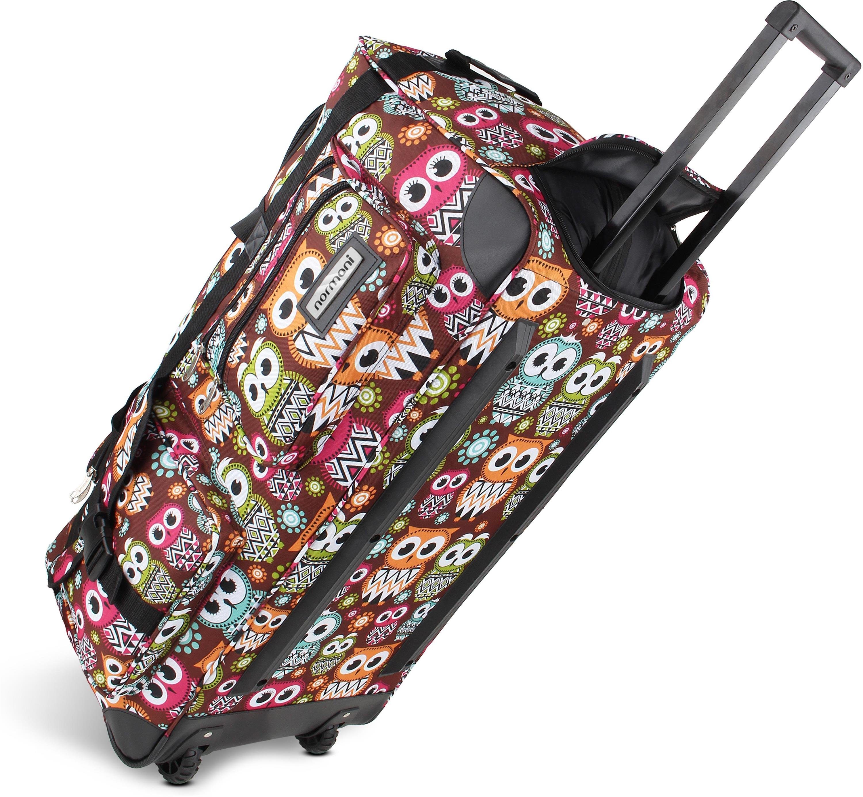 normani Reisetasche Reisetasche mit 2 Rädern Jumbus 100, Trolley mit leichtläufigen Rollen Retro Owl