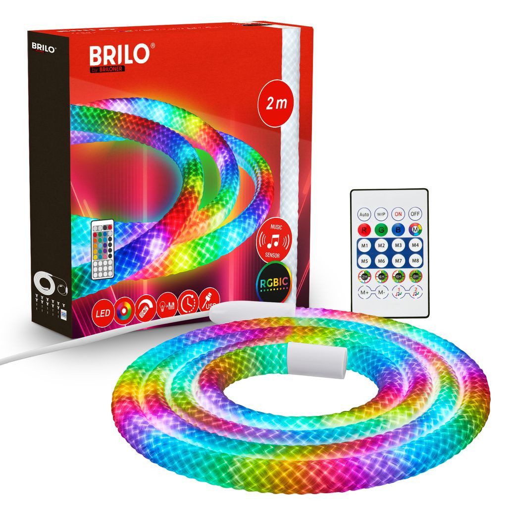 Briloner Leuchten LED-Streifen Neon LED Strip RGB IC Farbwechsel Fernbedienung Musiksensor, 1-flammig, 2 m, Wohnzimmer, Party, Gaming