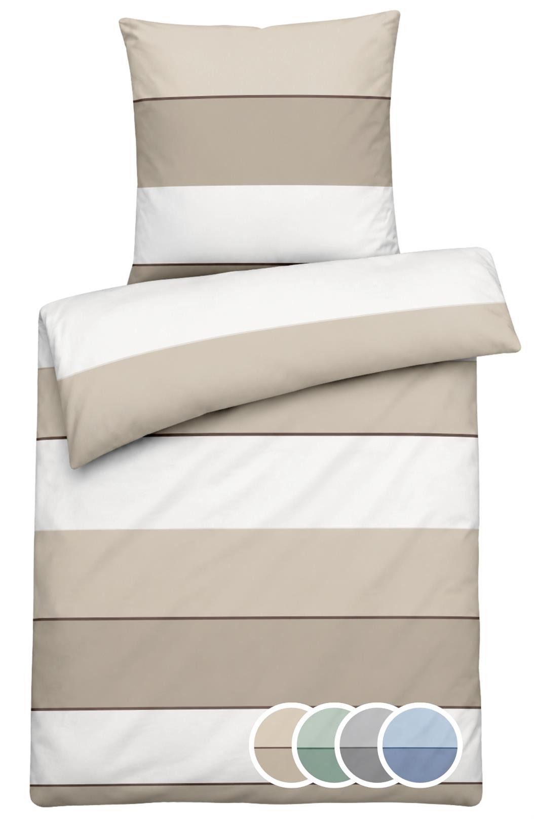 Carpe Sonno Bettwäsche Mako Satin Bettwäsche 135 x 200 155 x 220 Streifen Baumwolle OEKO-TEX, Mako-Satin, 2 teilig, Makosatin Bettbezug Set / Mit Reißverschluss / Beige 135x200