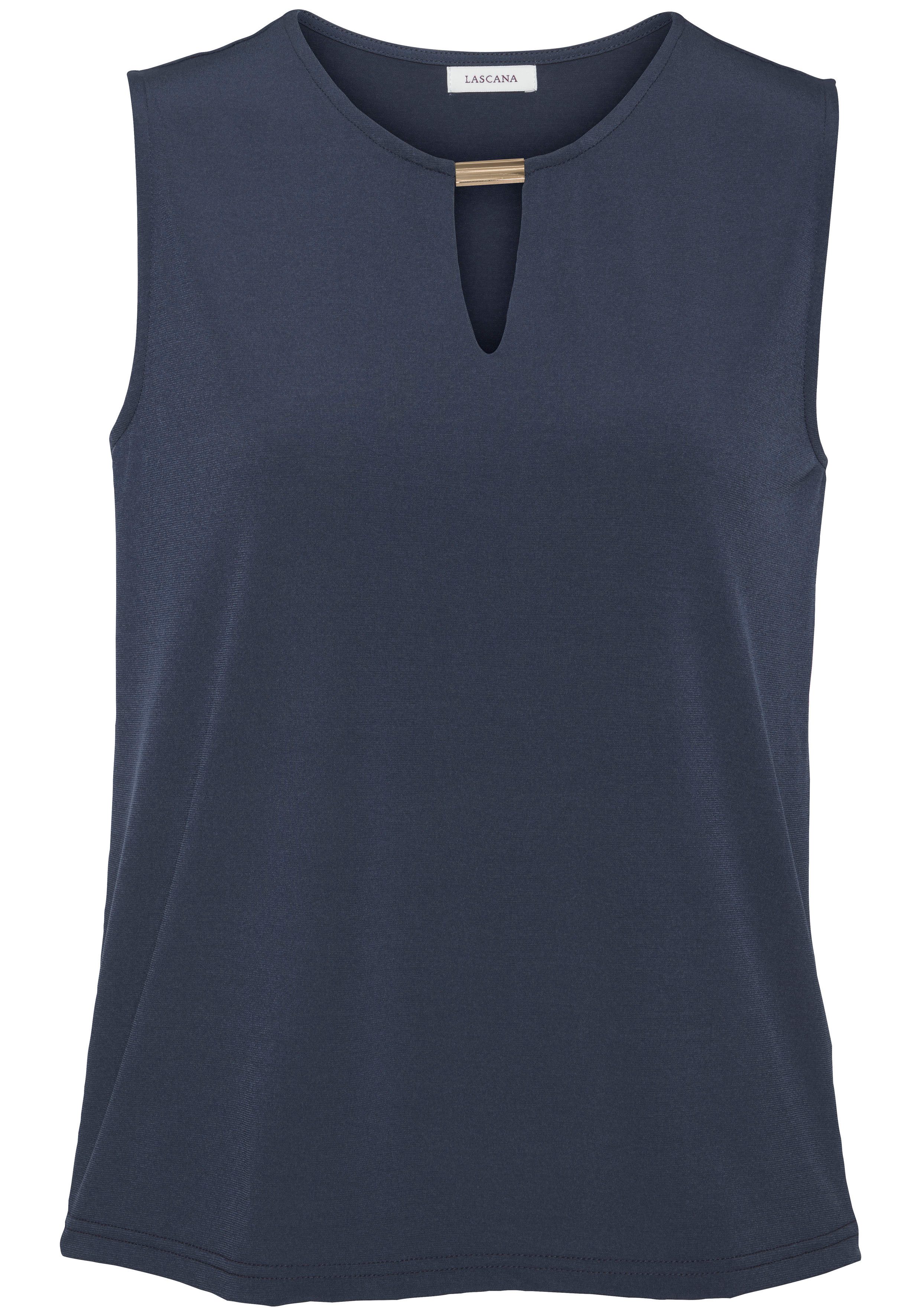 LASCANA Tanktop aus glatter Jerseyqualität, bügelfrei Trägertop mit Cut-out, elegantes Sommertop, lockere Passform – Bild 2 von 5
