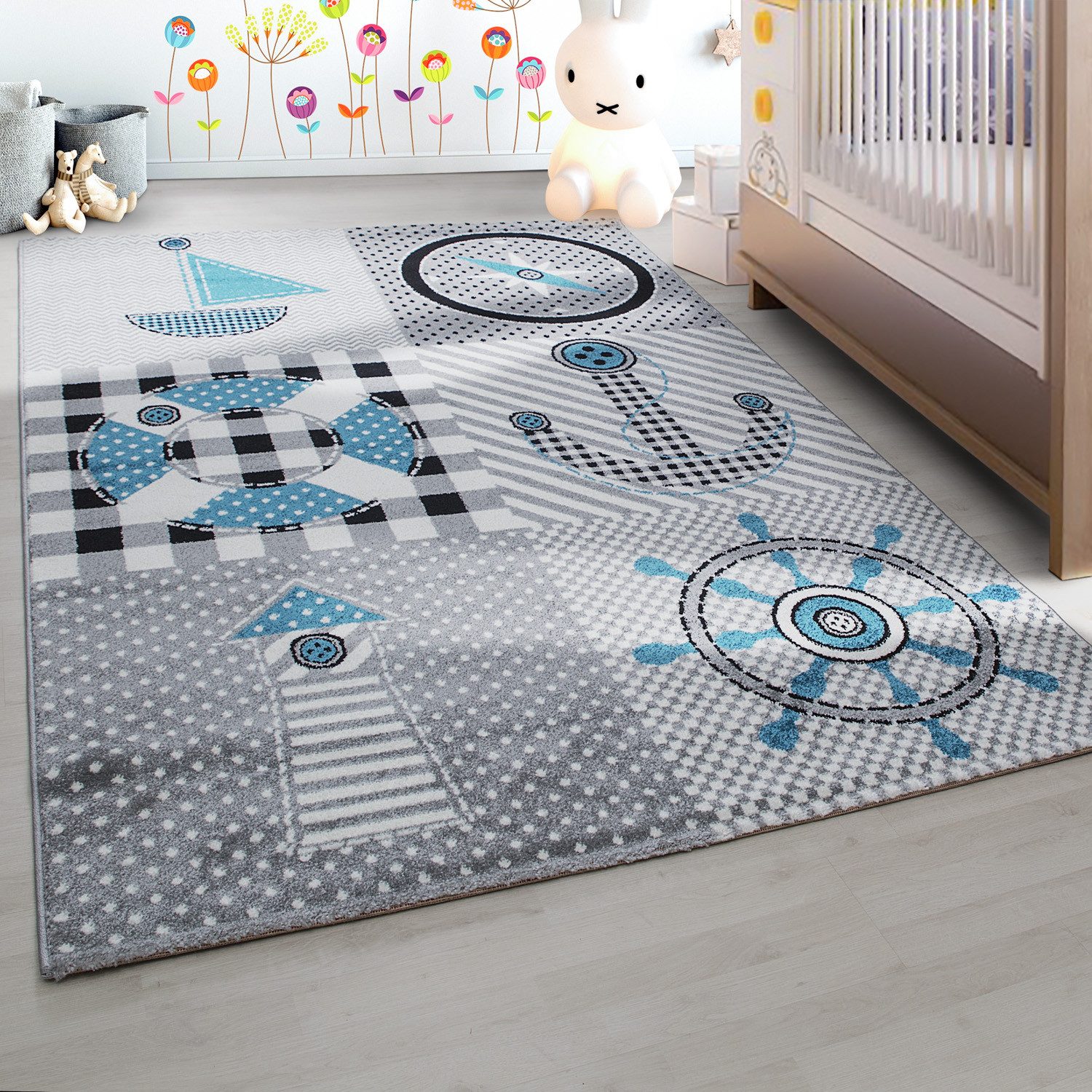 Kinderteppich Piraten-Design, Carpettex, Läufer, Höhe: 11 mm, Kinderteppich Pirat-Design Grau Baby Teppich Kinderzimmer Pflegeleicht