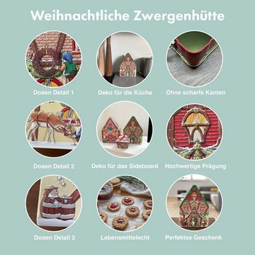 POWERHAUS24 Keksdose Blechdose winterliche Zwergenhütte 22,5 x 15,5 cm, Blech, (Spar-Set)