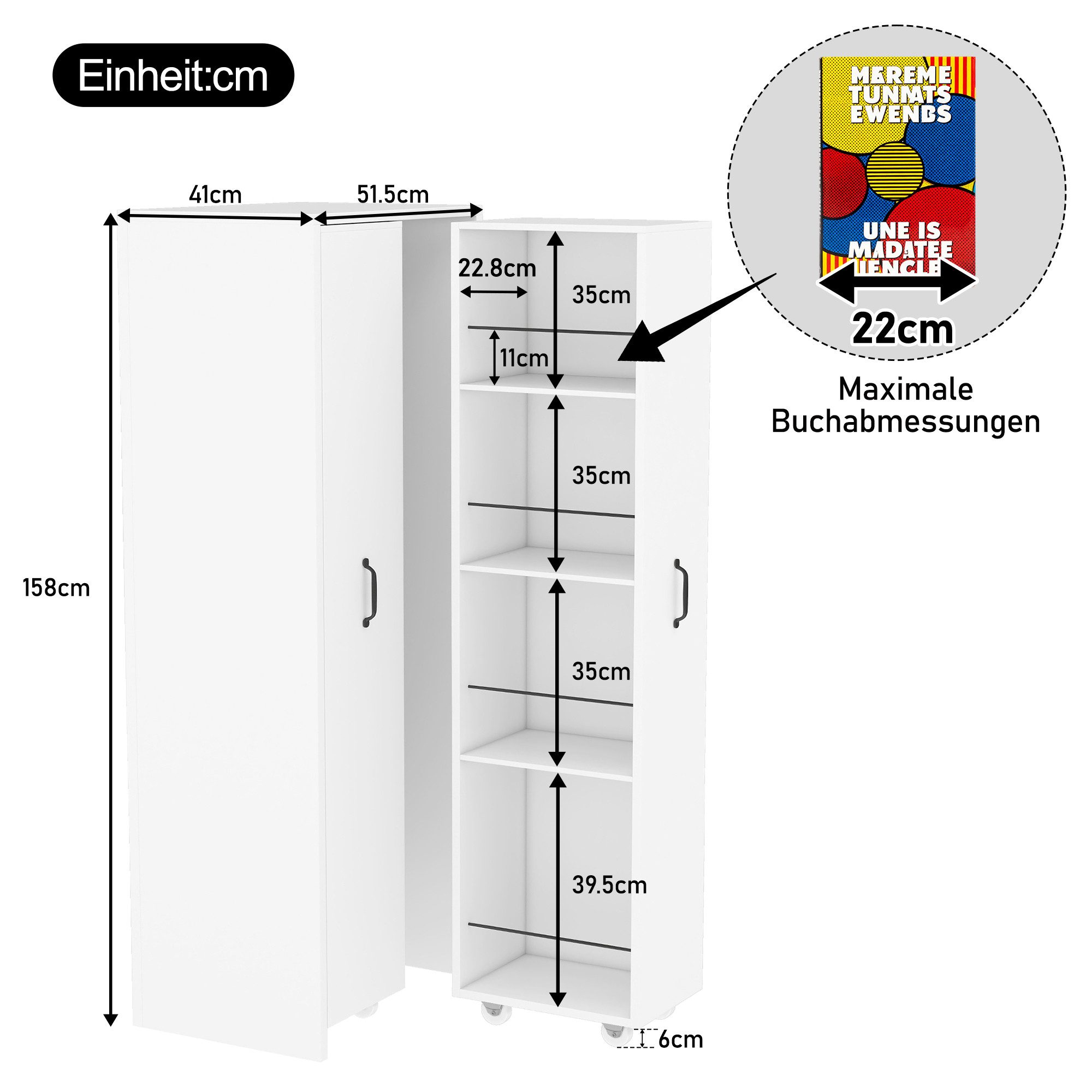 Celya Bücherregal Erweiterbares Bücherregal mit Rollen, 4 Ebenen, MDF, Küch günstig online kaufen