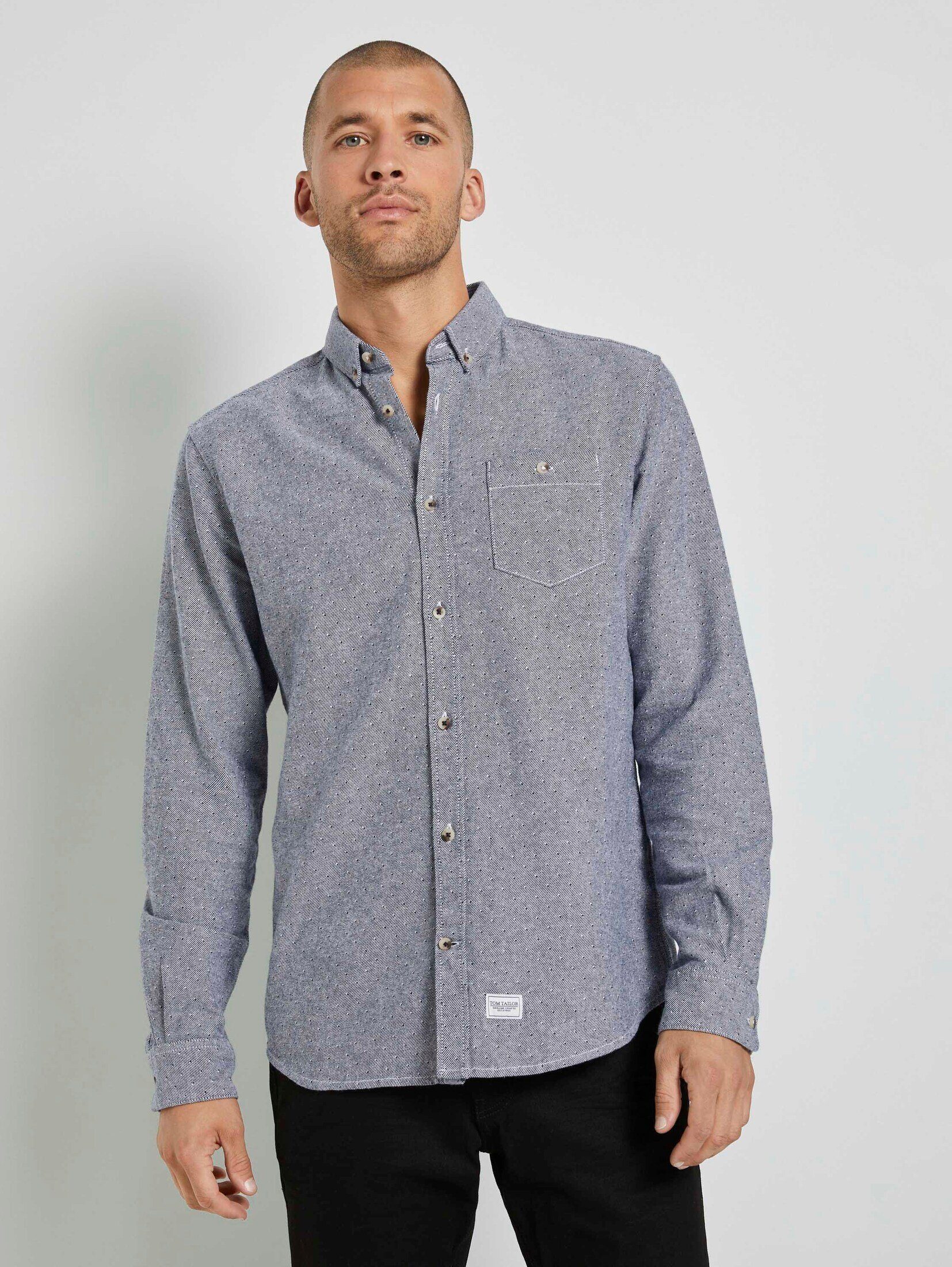 TOM TAILOR Herren T-Shirt Mit Brusttasche – Fein Gemustertes Regular Fit Shirt Aus Baumwolljersey