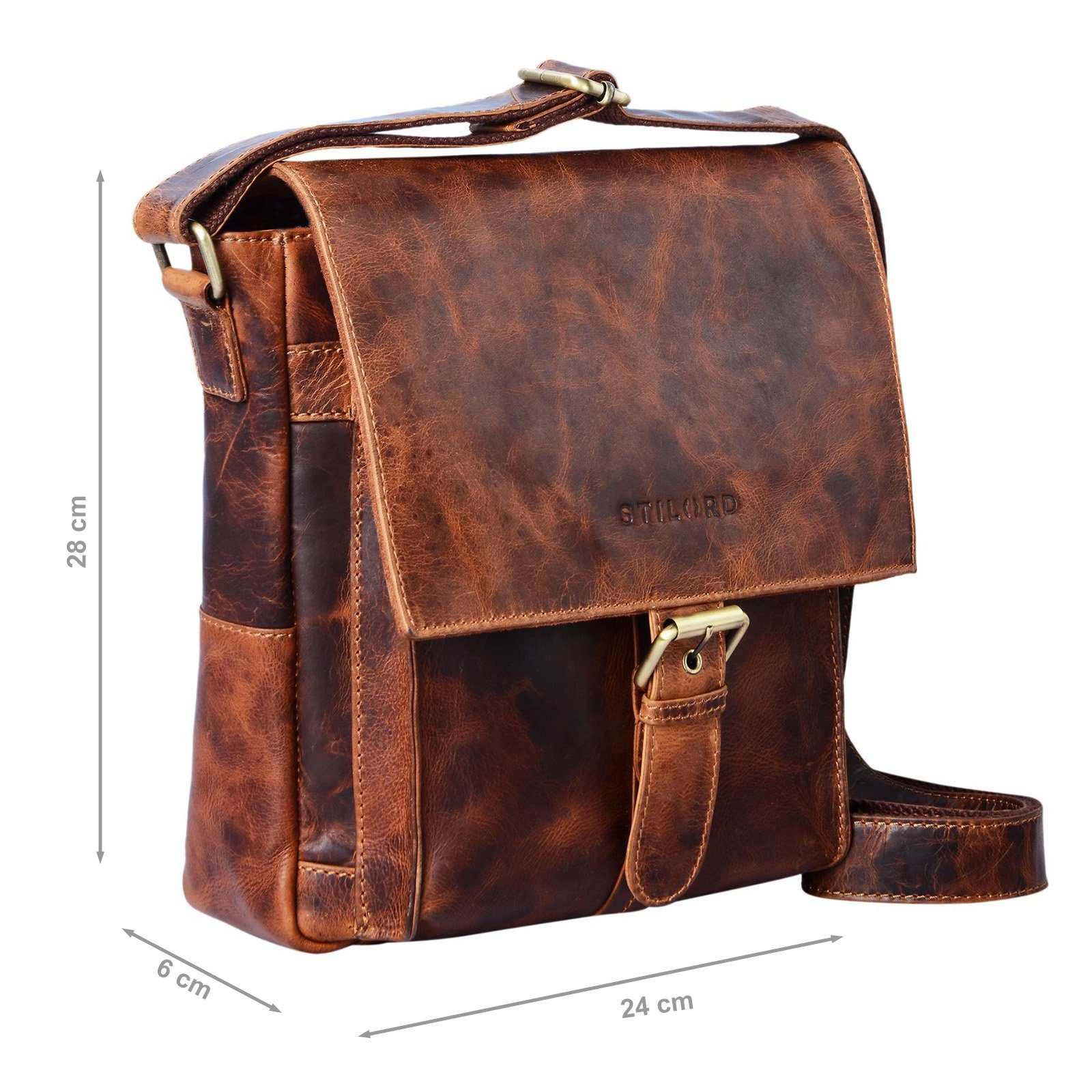 STILORD Messenger Bag "Nevio" Herrentasche - kara cognac Leder Umhängetasche