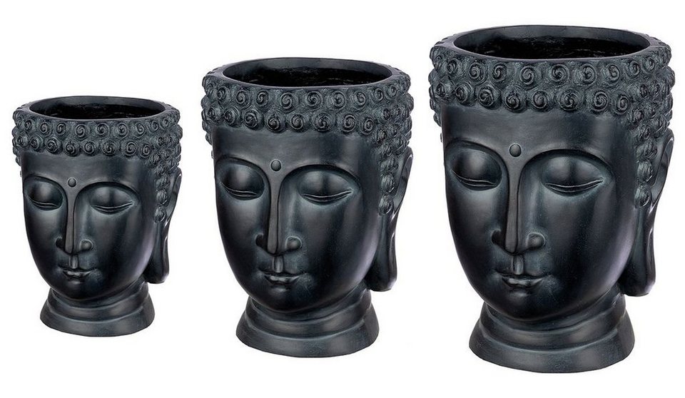 GILDE Dekoobjekt Fiberglas Magnesia 3er Set Buddha Pflanztöpfe - Exquisite  Dekoration f