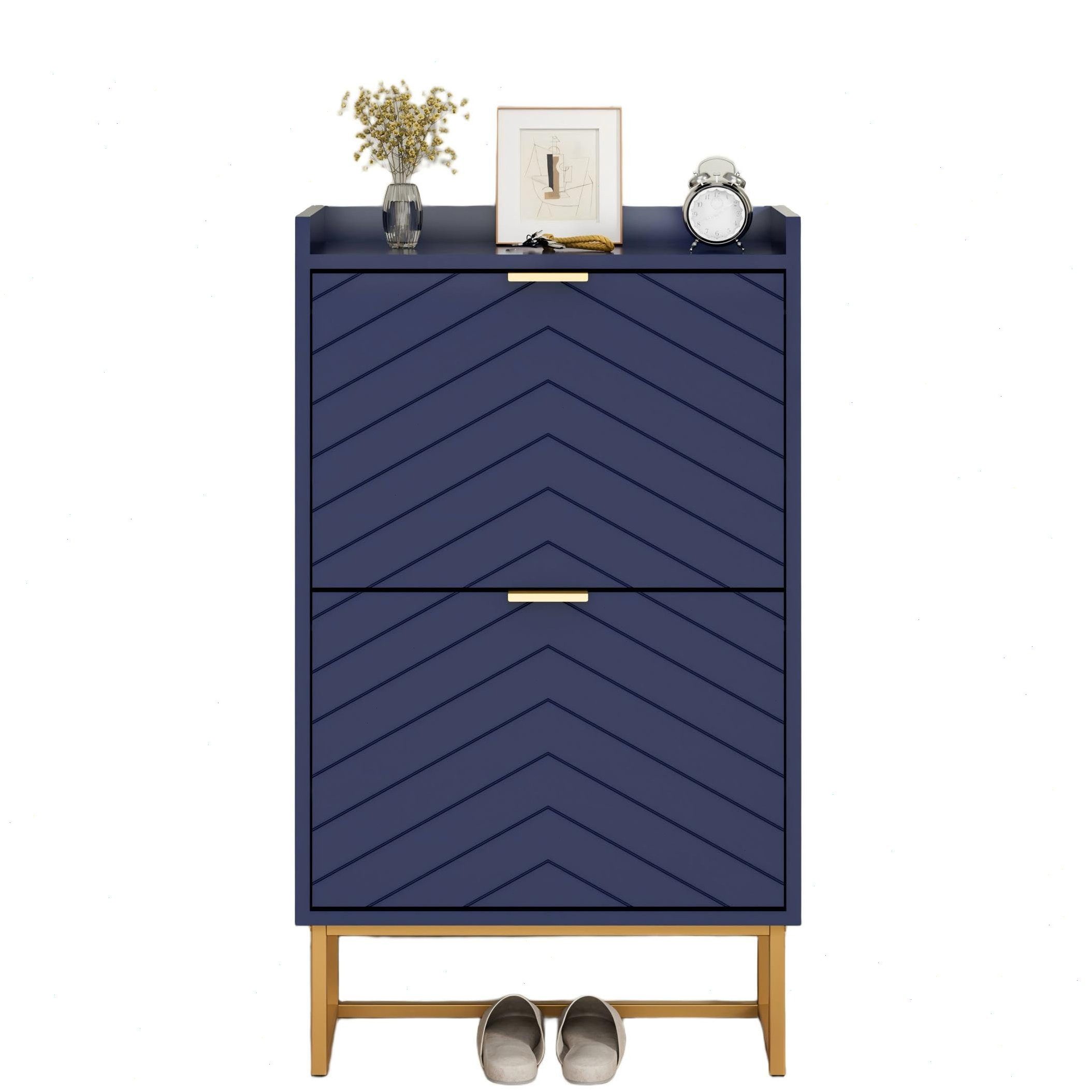UEV Schuhschrank mit 2 Klappen, Schuhkipper Schmal, Schuhregal mit Metallfüße (50 x 24 x 103,5cm Modern Schuhaufbewahrung mit Oberplatte, Schuhkommode,Anti-Kipp-Vorrichtung für Eingangsbereich) trennwände verstellbar und abnehmbar für verschiedene Schuhty