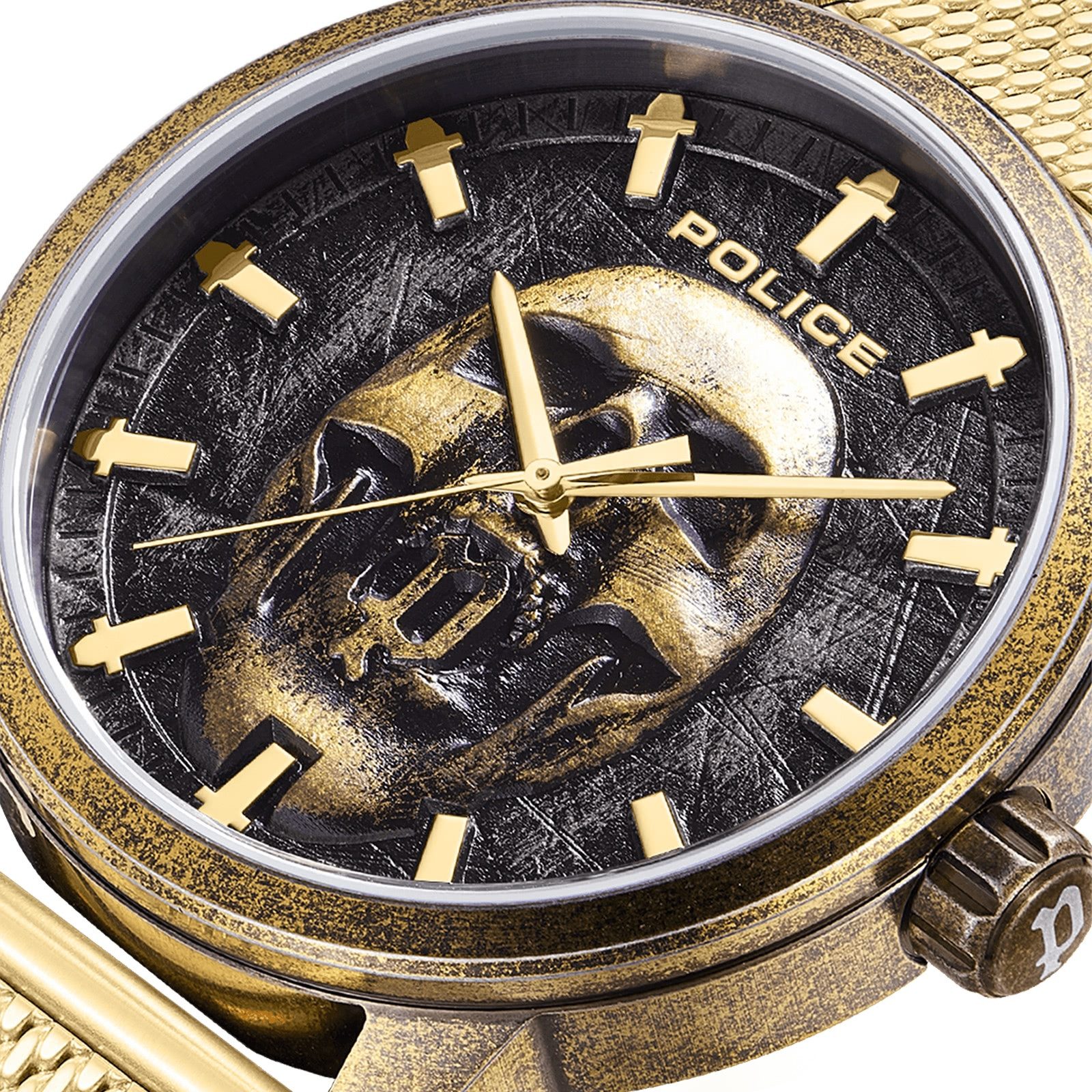 Police Quarzuhr Police Herrenuhr Edelstahl gold, (Analoguhr), Herrenuhr rund, extra groß (ca. 44x52mm) Edelstahlarmband