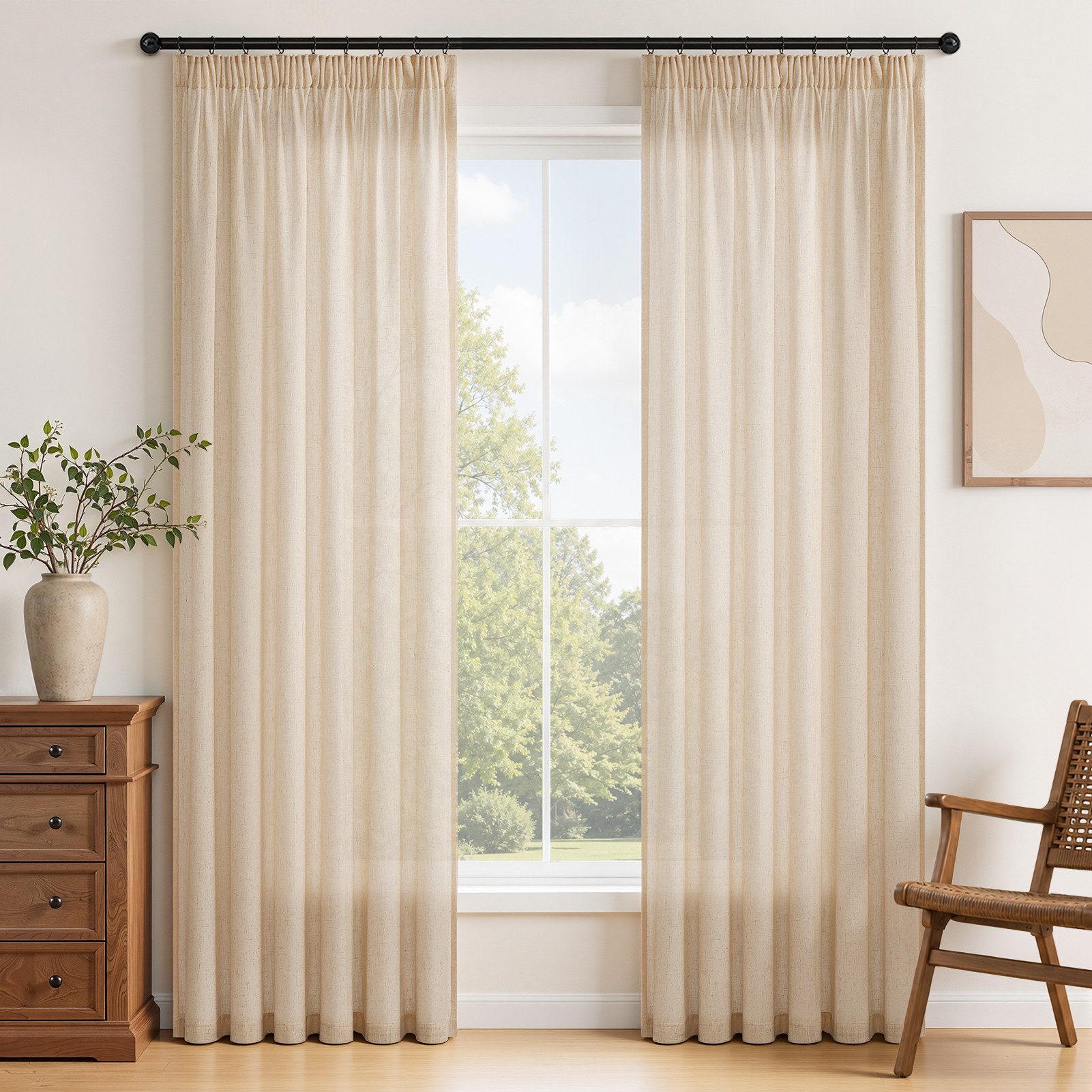 Topfinel Gardine Leinenoptik vorhänge mit kräuselband halbtransparent wohnzimmer (1 St), Kräuselband, halbtransparent, modern boho Sand 300x240cm kinderzimmer Schlafzimmer Esszimmer